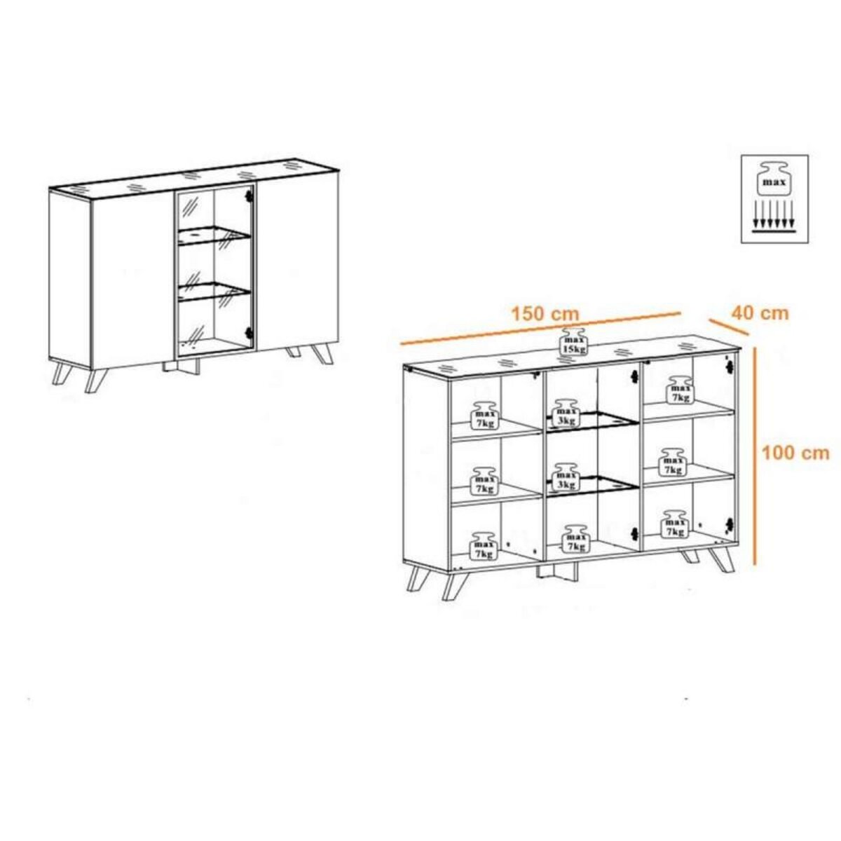 Paris Prix Buffet 3 Portes LED  Thin  150cm Noir & Naturel