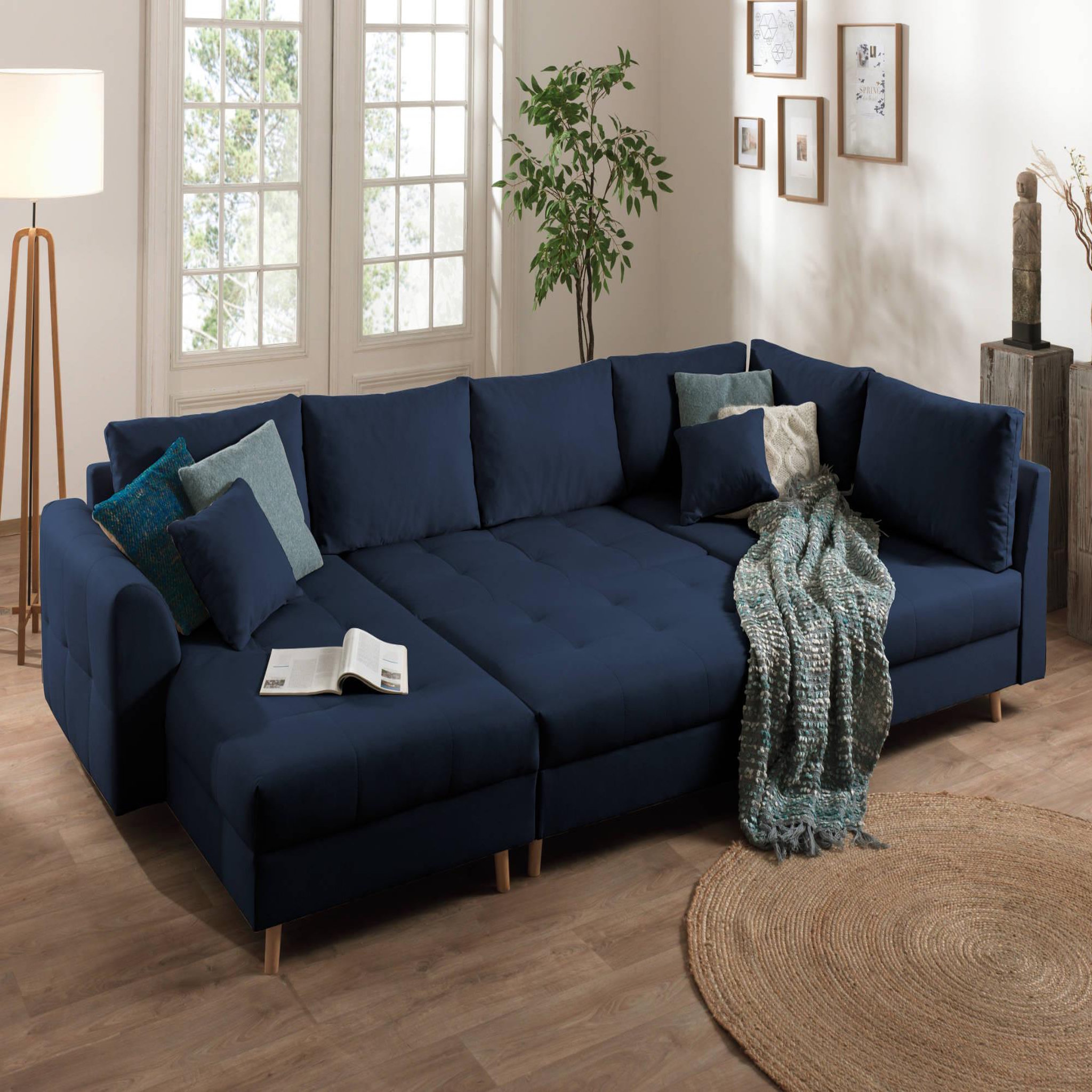 Voir la diapositive 3 : LISA DESIGN Rune - canapé panoramique - avec pouf d'appoint - 7 places - style scandinave - droit