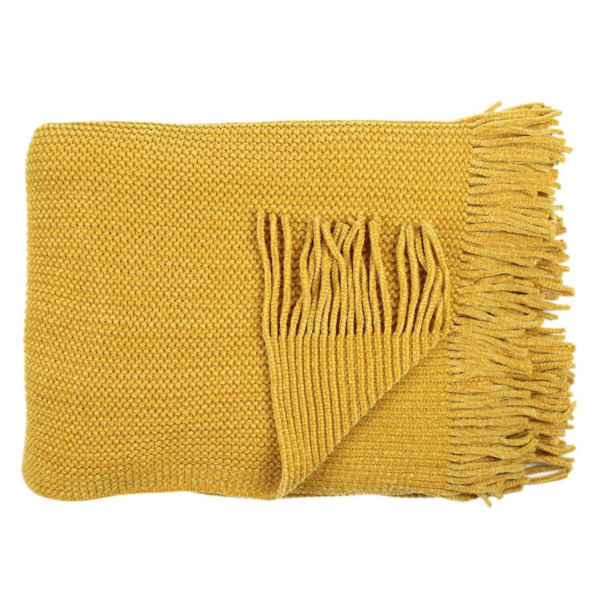 The Home Deco Factory Plaid chenille  franges  120x150cm moutarde