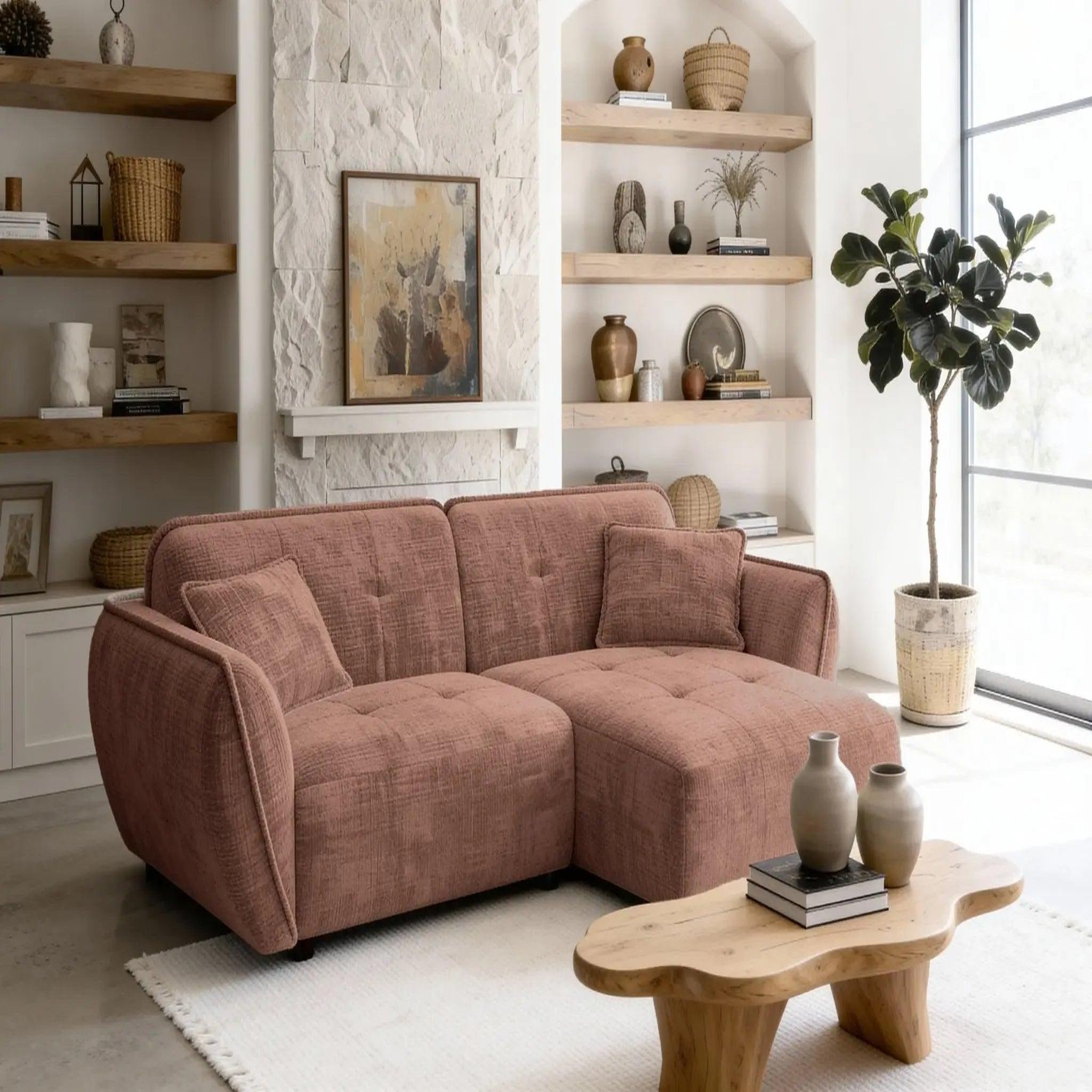 Voir la diapositive 2 : CASANOVA PARIS Mona - canapé d'angle tissu chenille 4 places droit