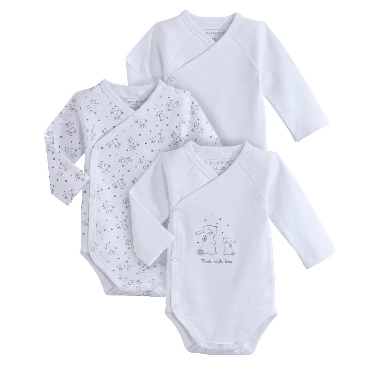 IN EXTENSO Lot de 3 bodies croisés manches longues bébé 