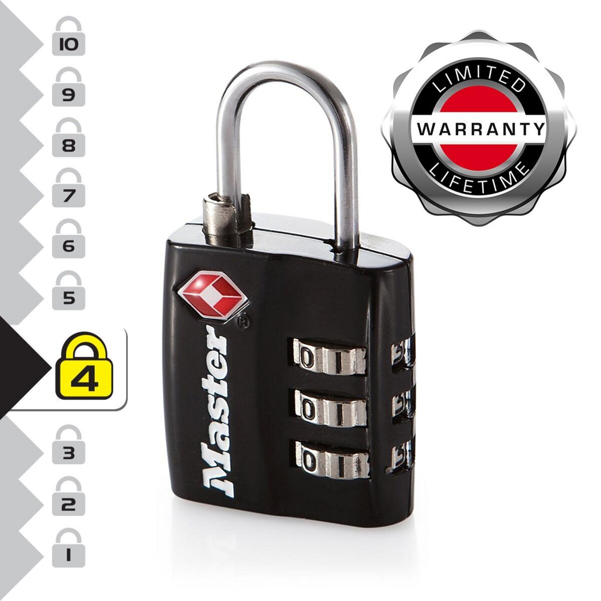 Master lock 4680EURDBLK Cadenas à Combinaison TSA, Noir,  5,5 x 3 x 2,6 cm
