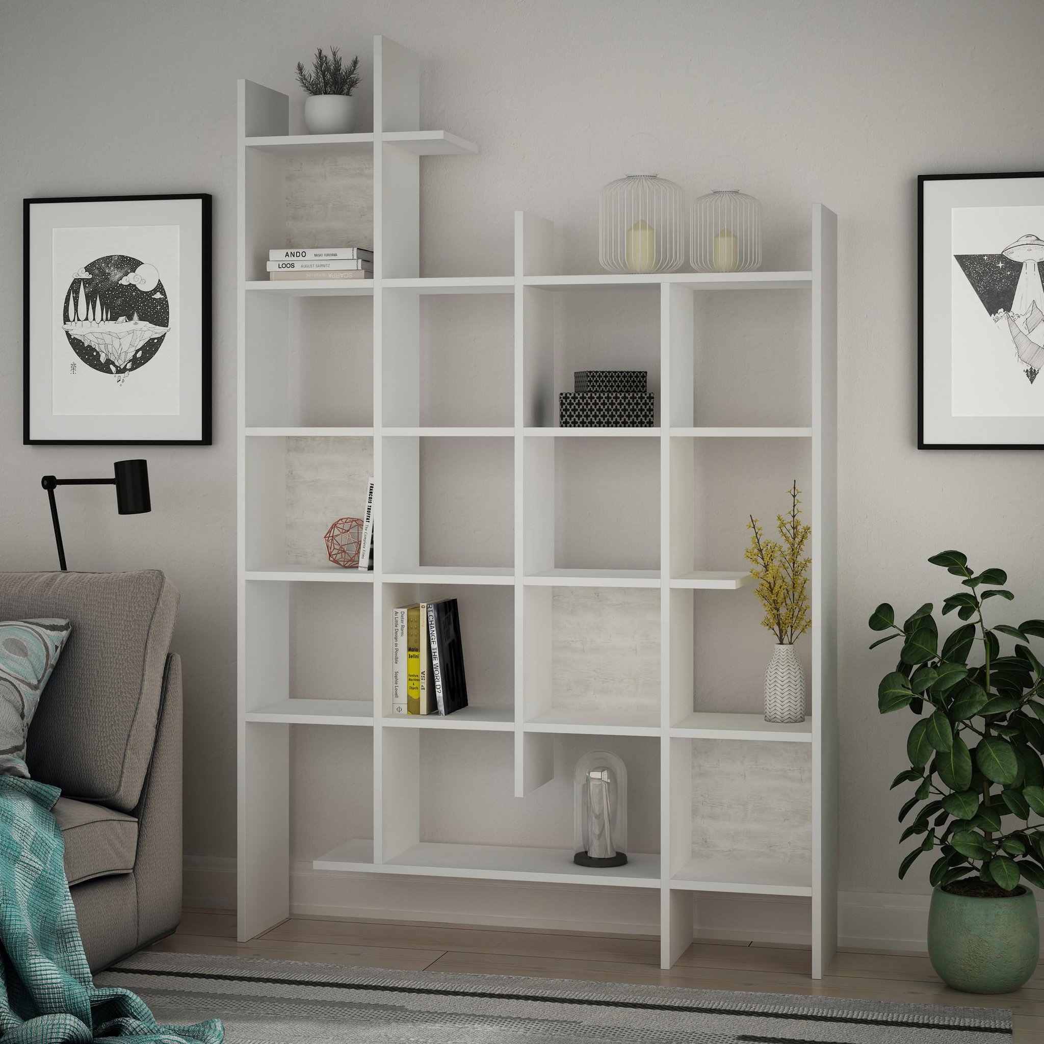 Voir la diapositive 2 : Habitat et Jardin Bibliothèque en bois  manco  - 122 x 25 x 188 cm - blanc