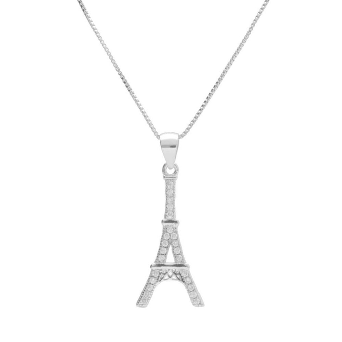 L'ATELIER D'AZUR Collier Argent 925/000 Rhodié - Tour Eiffel Pavée de Zirconiums