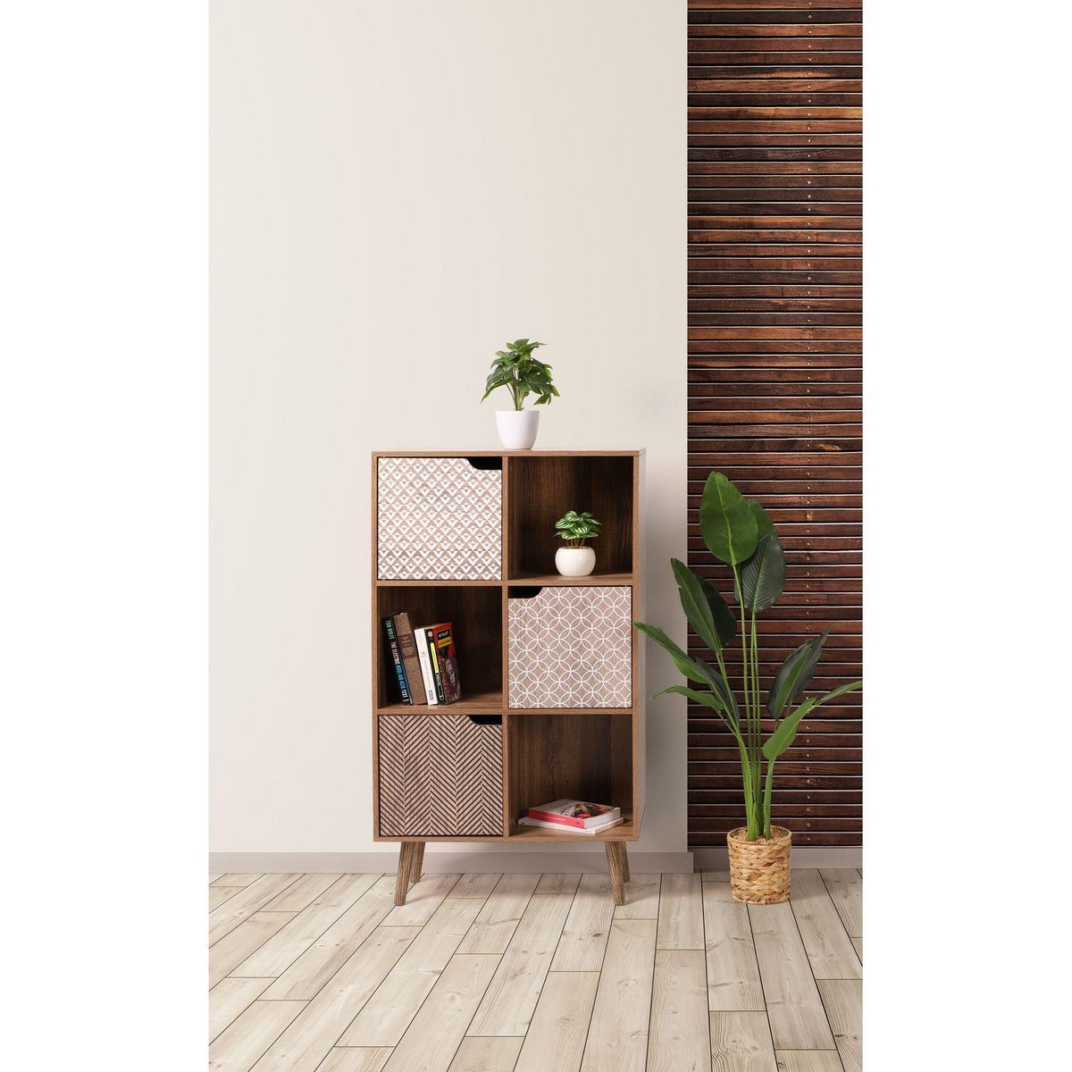 TOILINUX Bibliothèque Baobab en MDF 6 casiers - L.60 cm x H.35 cm - Marron