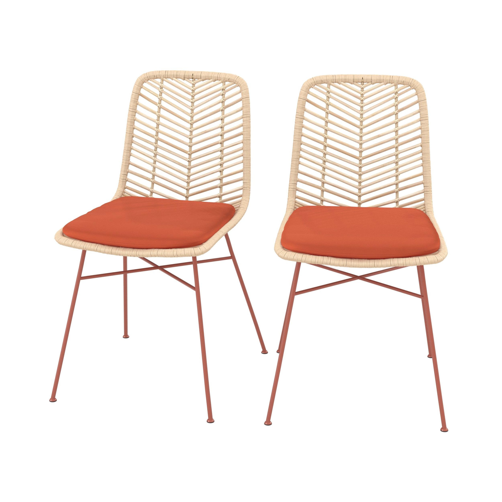 MAISON PAVANE Lot de 2 chaises en rotin et tissu orange vermillon -tamara