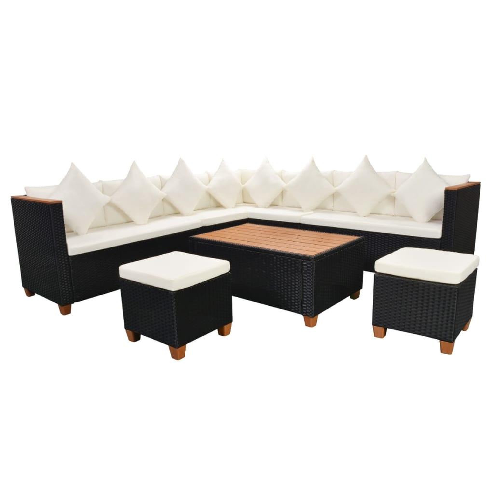Voir la diapositive 3 : VIDAXL Salon de jardin 7 pcs avec coussins resine tressee noir