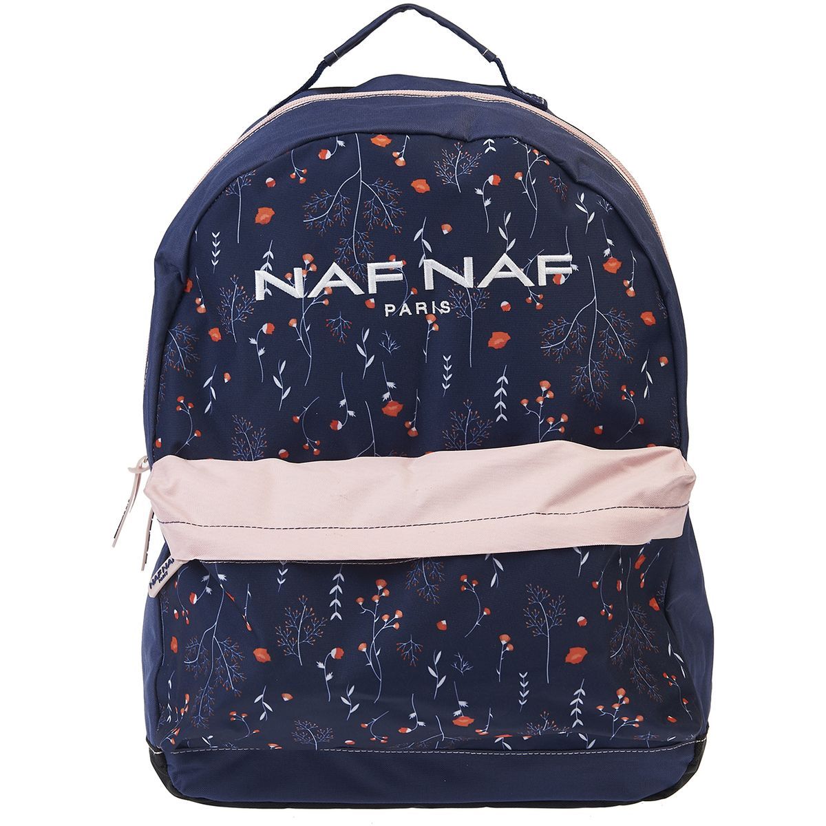 Naf Naf Sac à dos 1 compartiment bleu et beige motifs végétaux 