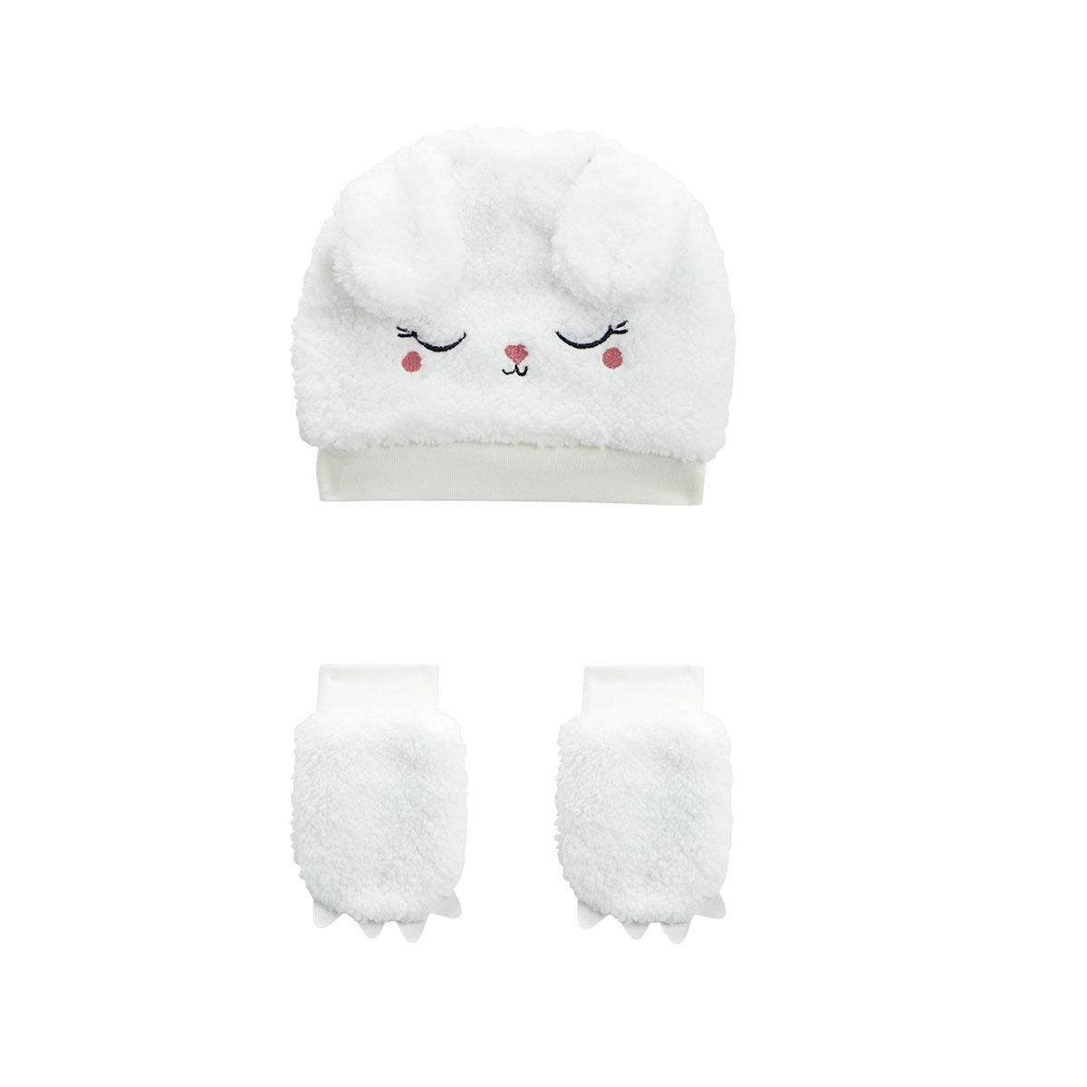 Petit Béguin Bonnet bébé en sherpa + moufles Alaska