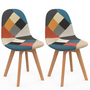 Voir la diapositive 1 : ID MARKET Lot de 2 chaises scandinaves SARA motifs patchworks multi-couleurs