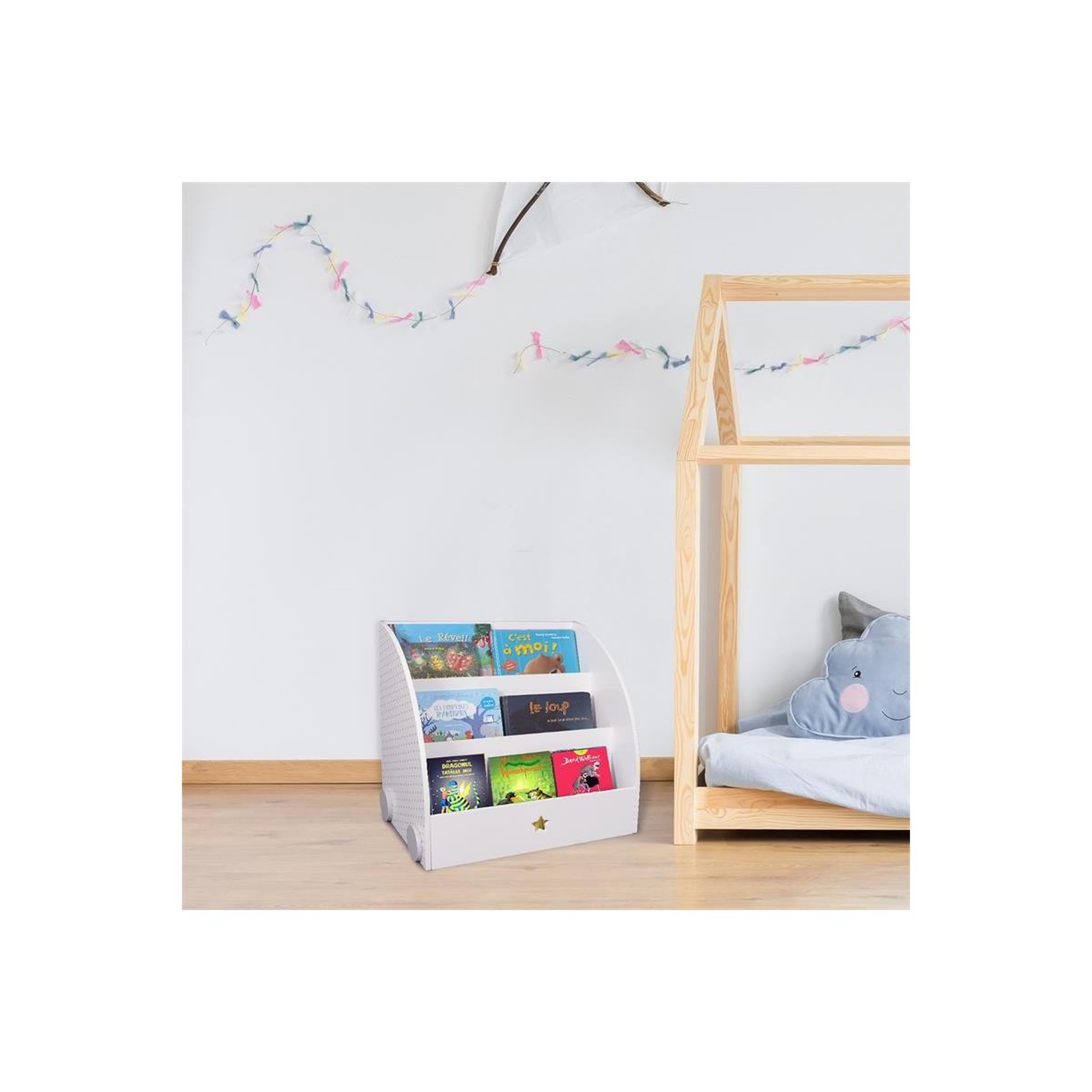 Voir la diapositive 4 : HOME DECO KIDS Bibliothèque enfant deco  maeva  64cm blanc