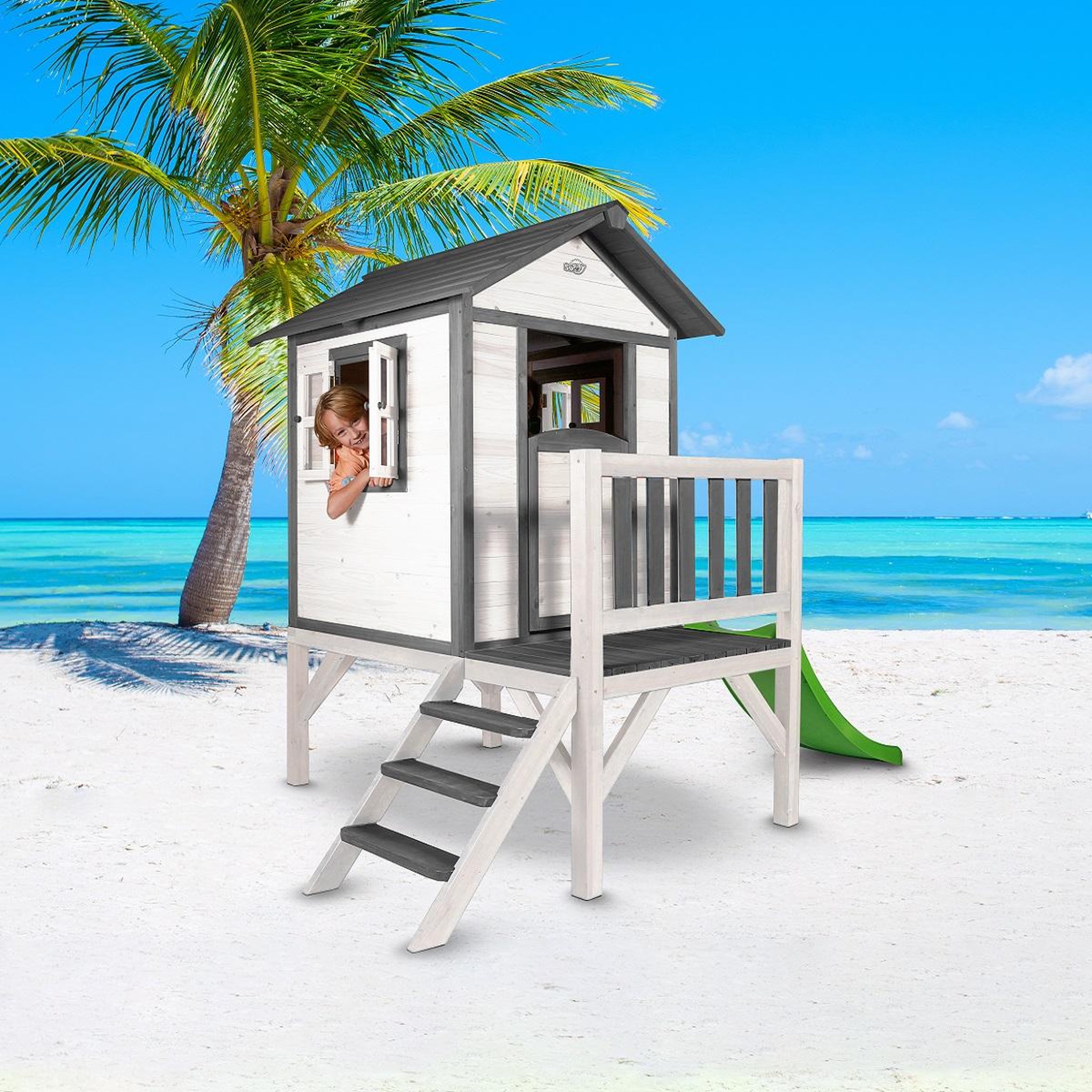 PRAGMA Maison en bois LODGE XL sur pilotis avec toboggan