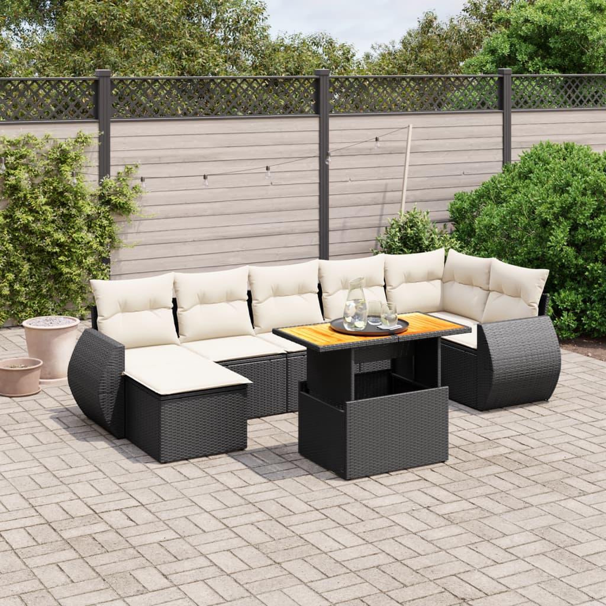 VIDAXL Salon de jardin 8 pcs avec coussins noir resine tressee