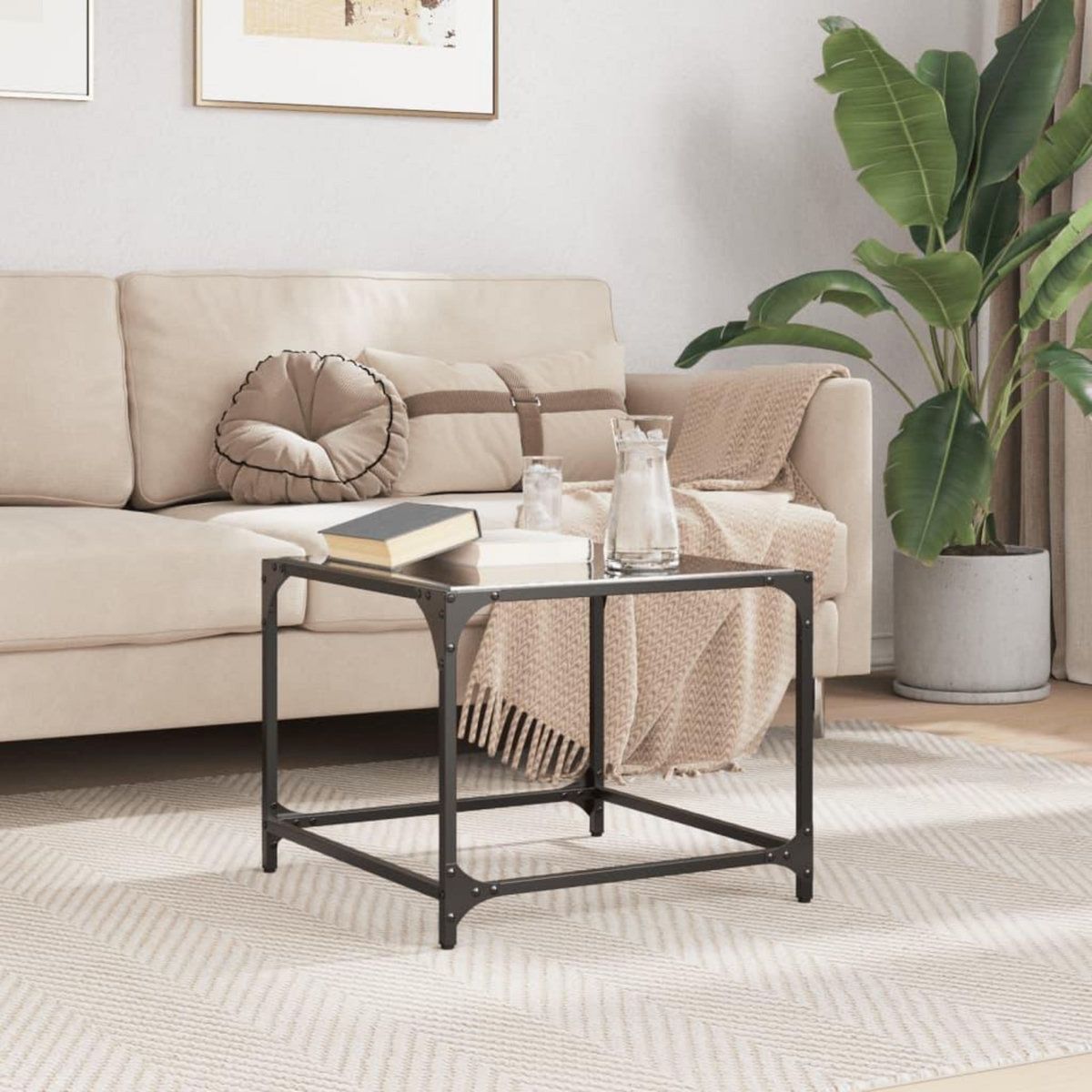 VIDAXL Table basse avec dessus en verre noir 50x50x40 cm acier