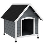 PAWHUT Niche pour chien design chalet sur pied - toit double pente, plancher amovible - plastique noir bois blanc gris