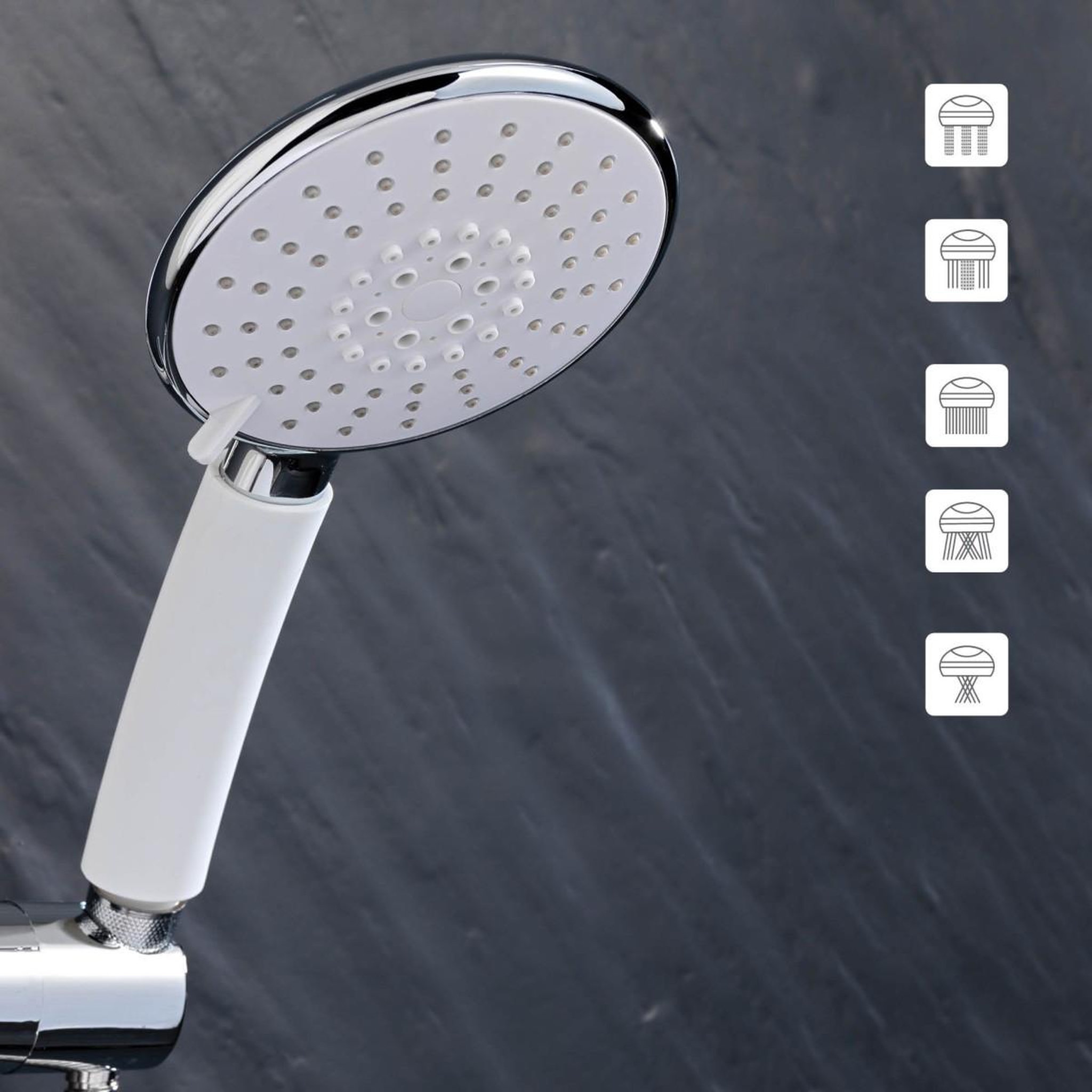 Voir la diapositive 2 : Douceur d'Intérieur Pommeau de Douche 5 Fonctions  Hydro  22cm Chrome