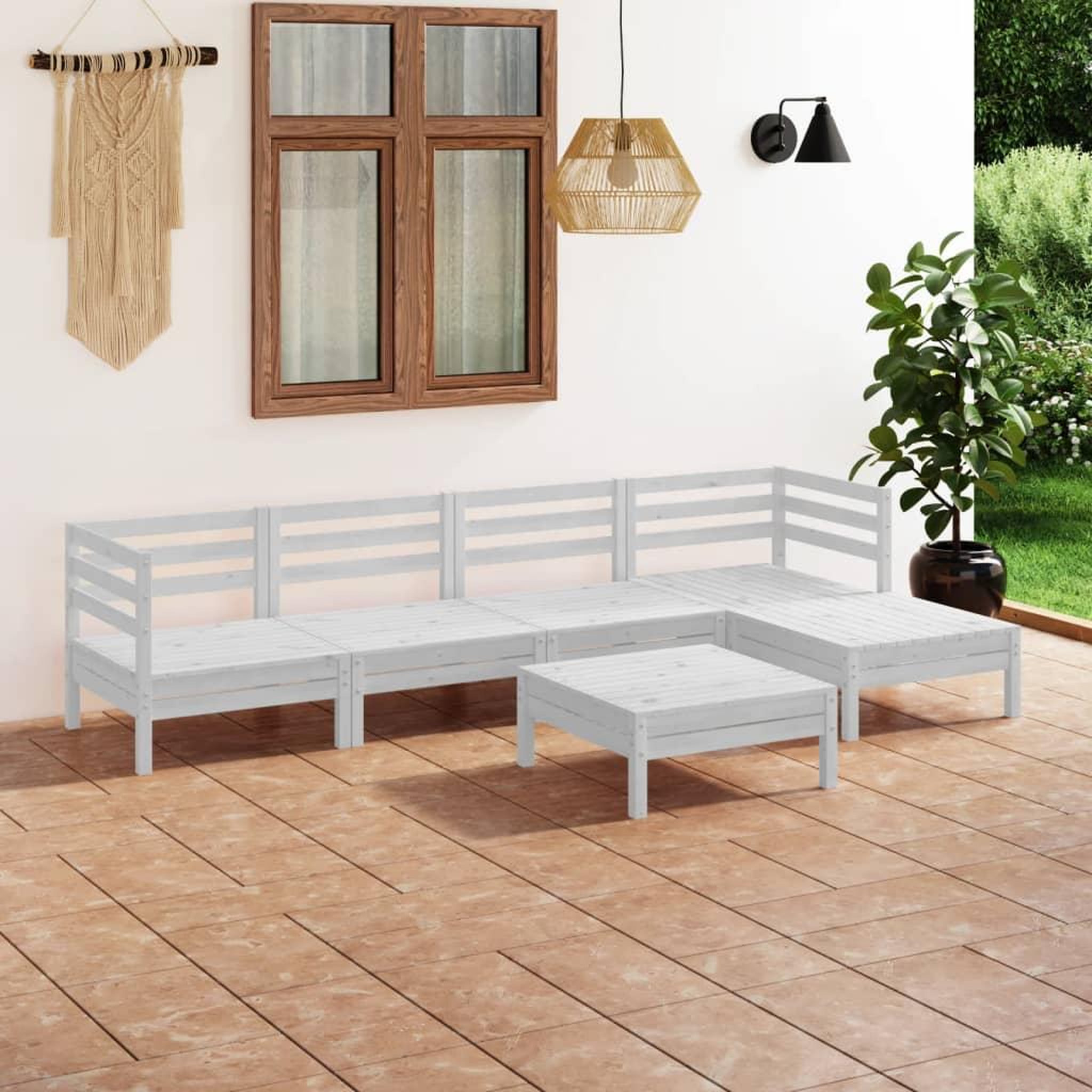 Voir la diapositive 1 : VIDAXL Salon de jardin 6 pcs Bois de pin massif Blanc