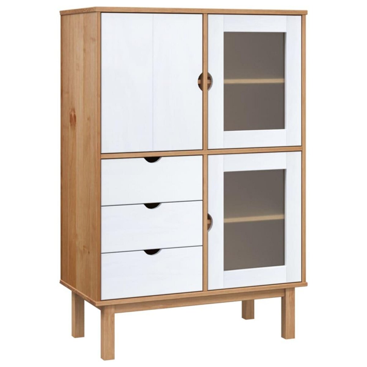 VIDAXL Buffet haut OTTA marron et blanc 85x43x125 cm bois massif pin