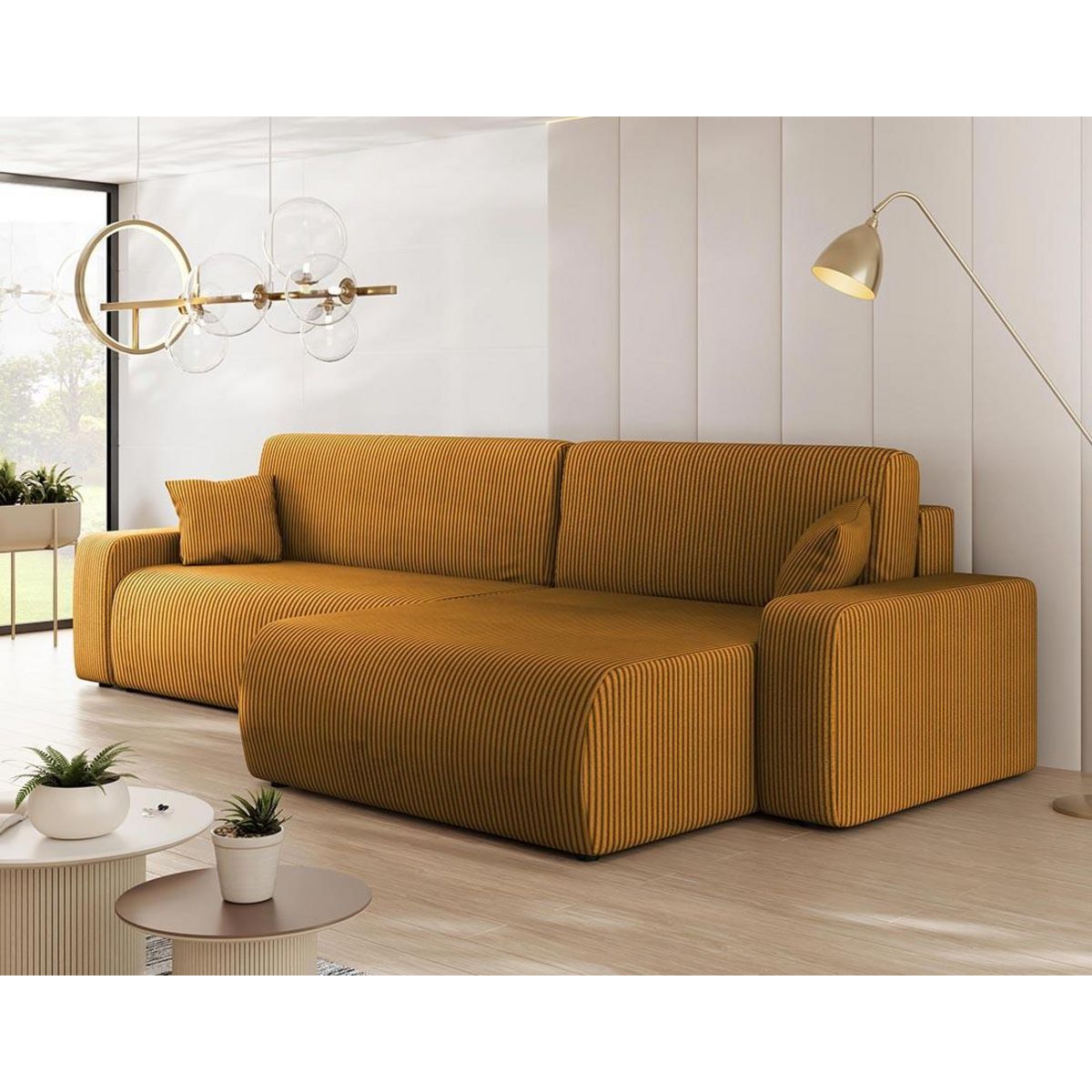 BEST MOBILIER Artemisa - canapé d'angle réversible 5 places convertible avec coffre en velours côtelé