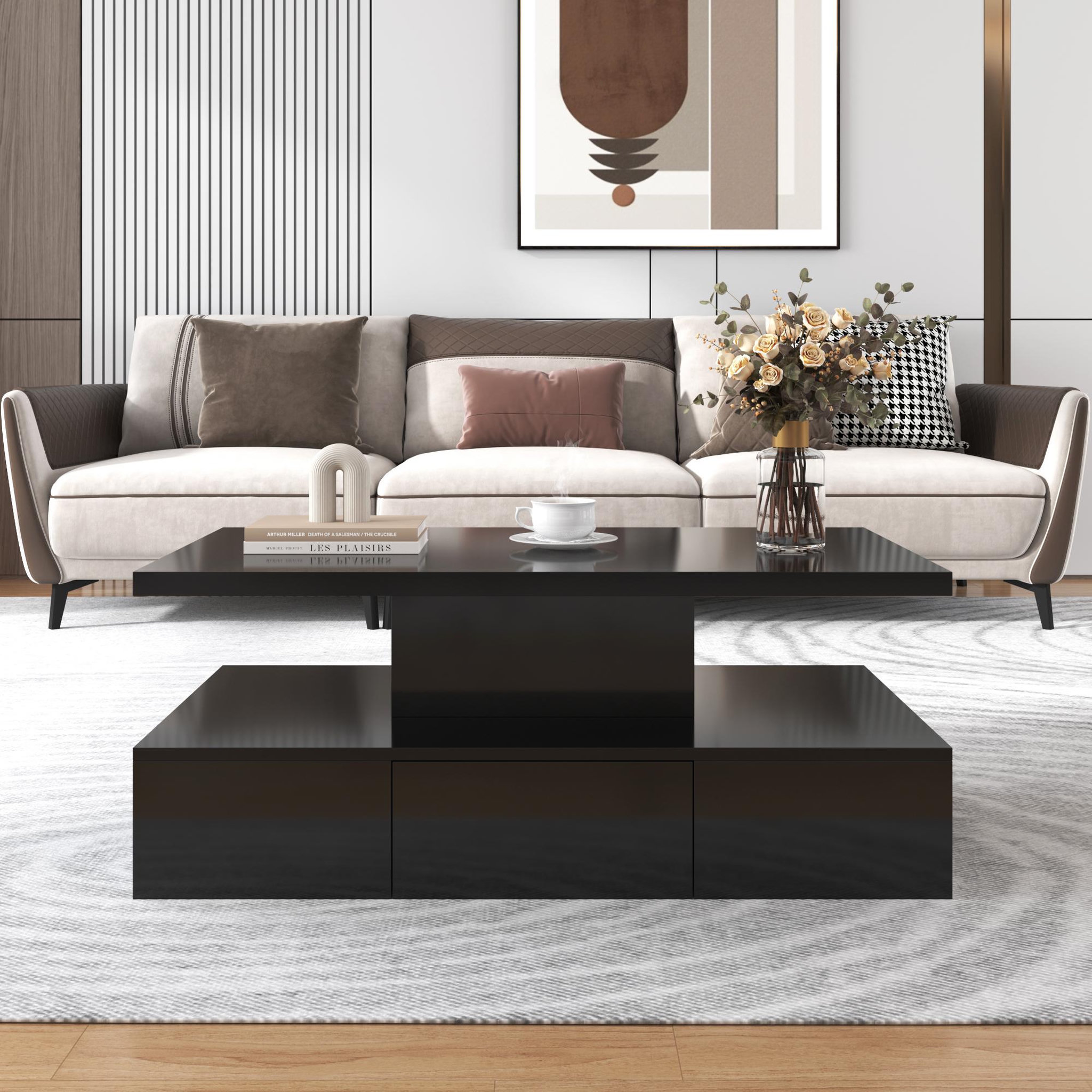 Voir la diapositive 2 : MERAX Table Basse Avec 1 Tiroir Et LED Noir