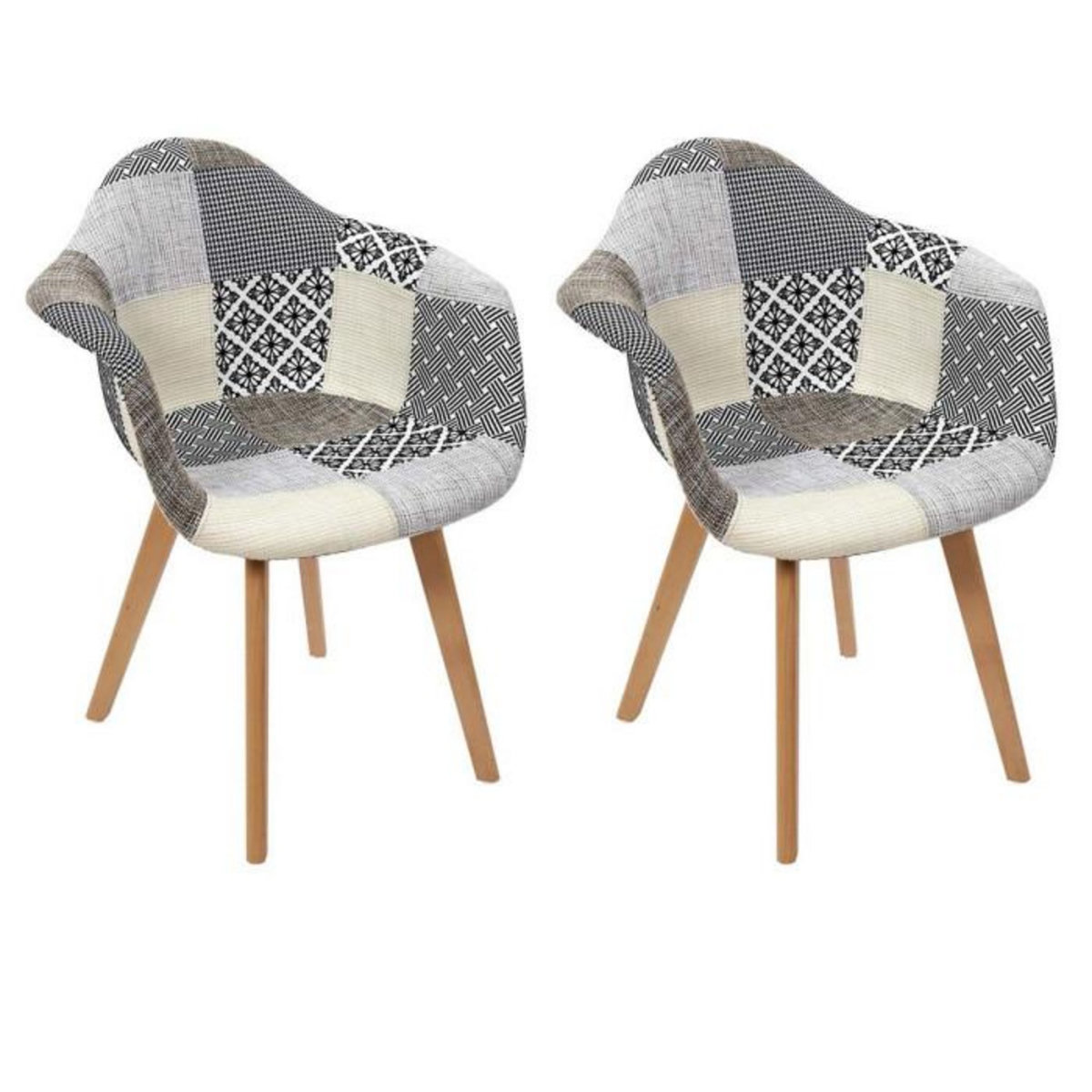Paris Prix Lot de 2 Fauteuils Design  Patchwork  85cm Gris