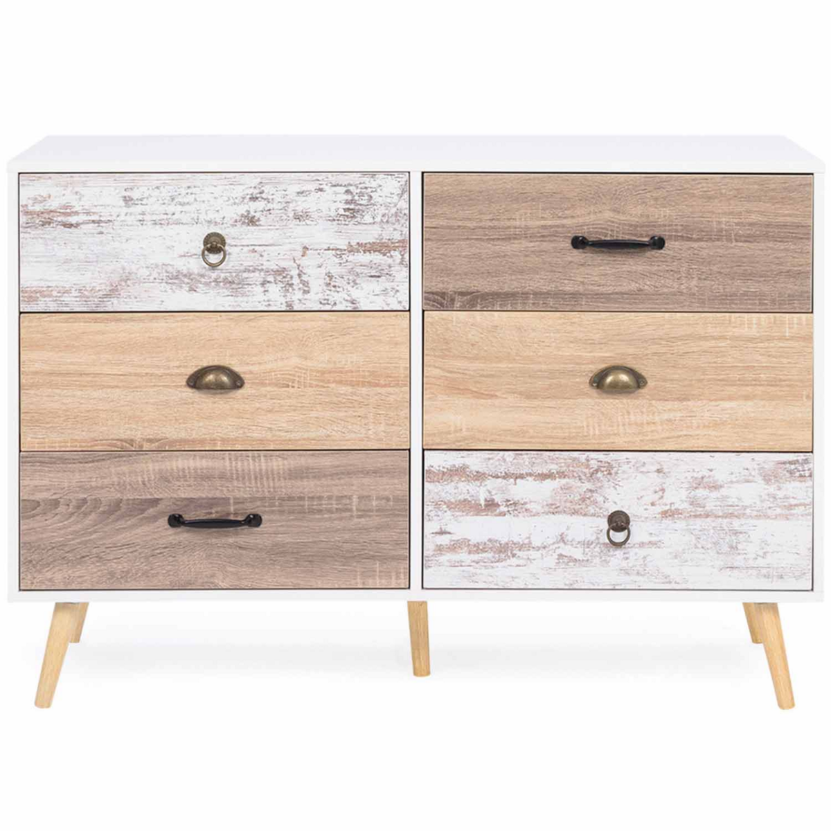ID MARKET Commode 6 tiroirs BAHIA 115 cm scandinave