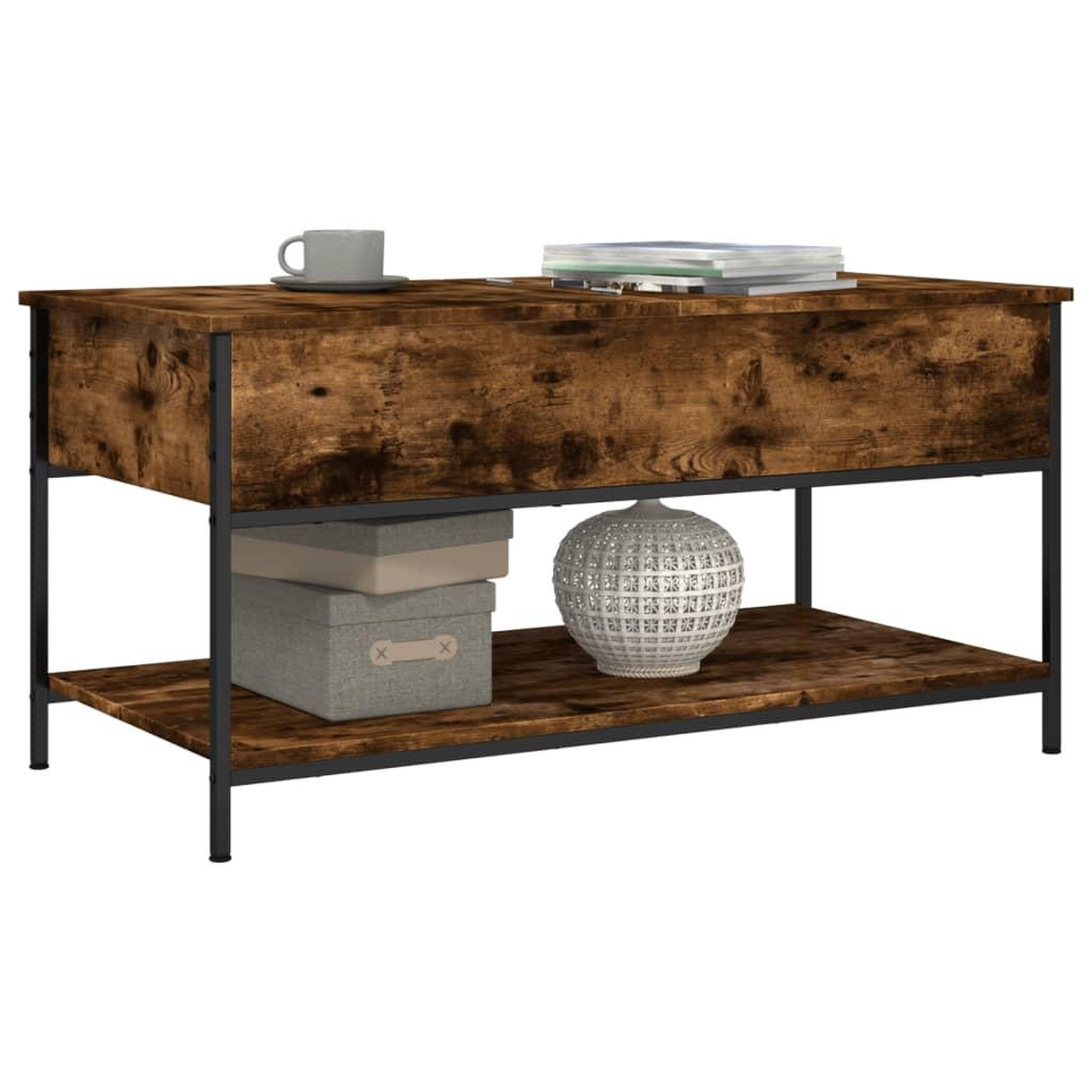 Voir la diapositive 4 : VIDAXL Table basse chene fume 100x50x50 cm bois d'ingenierie et metal