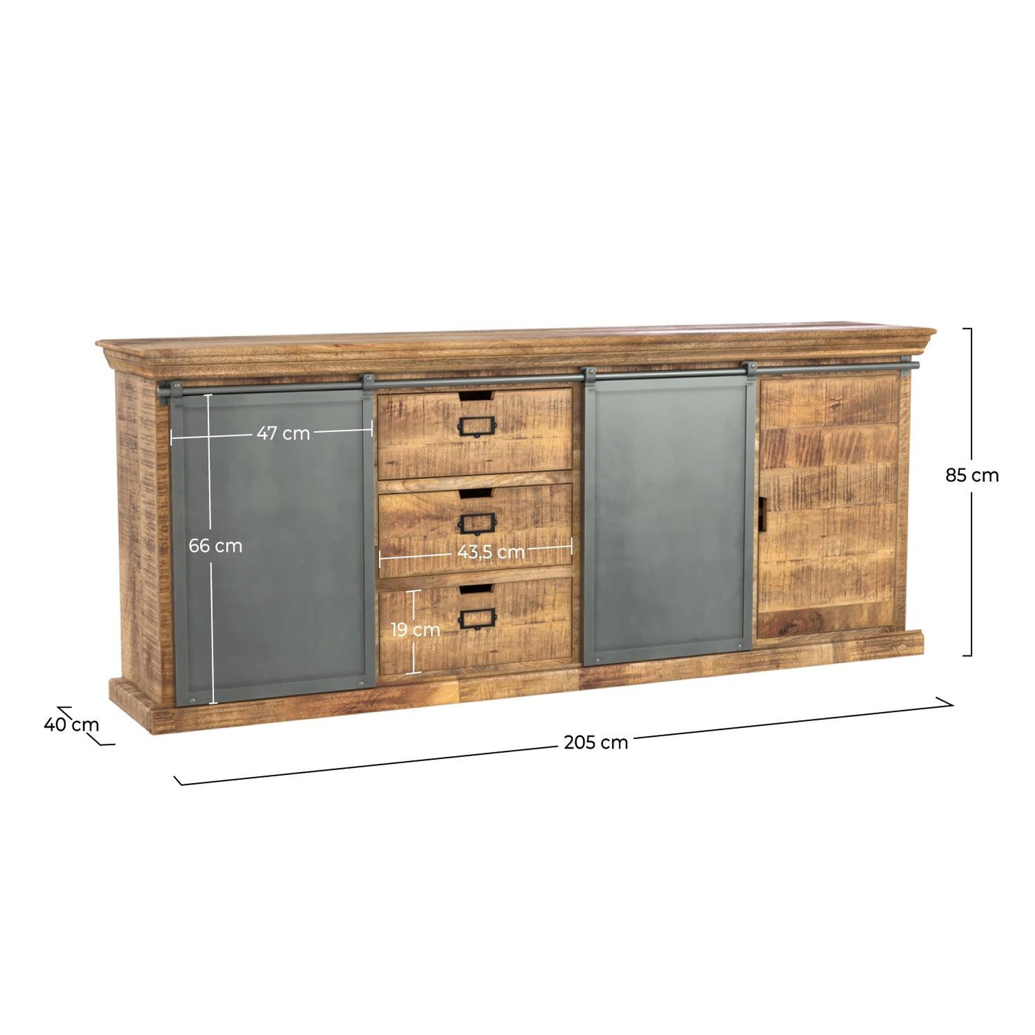 Voir la diapositive 4 : MAISON PAVANE Grand buffet en bois de manguier massif et métal-tabuk