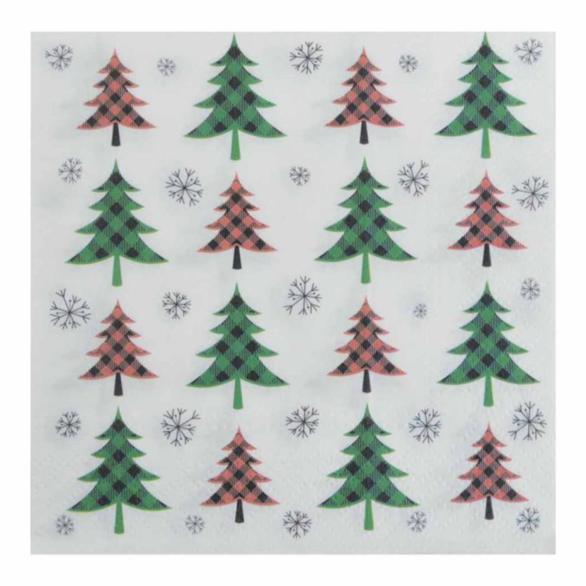 HOMEA Lot de 20 serviettes en papier  sapins  33x33cm vert & rouge