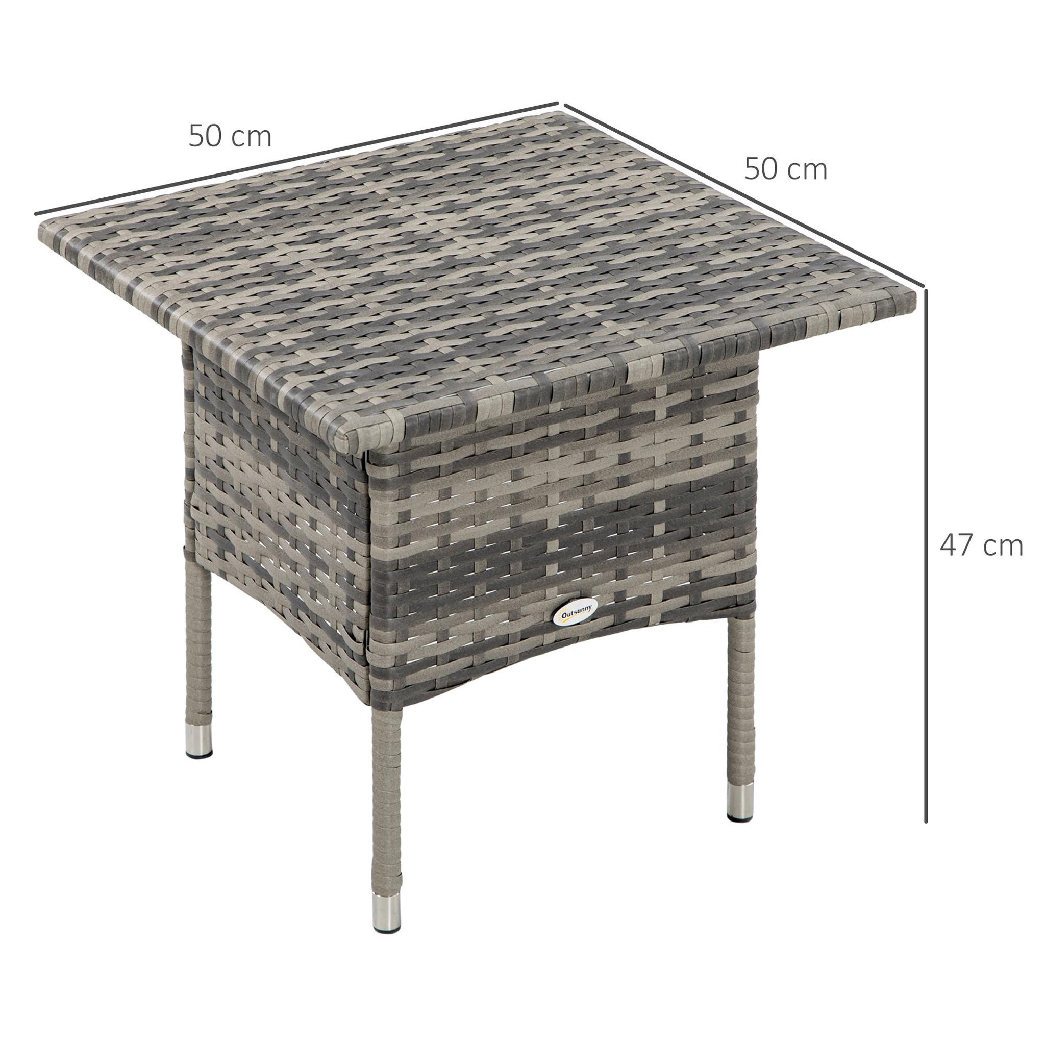 Voir la diapositive 3 : OUTSUNNY Table basse de jardin style cosy chic dim. 50L x 50l x 47H cm métal époxy résine tressée aspect rotin gris