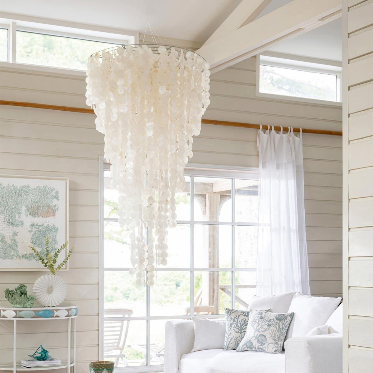 Paris Prix Suspension Déco en Capiz  Betsy  150cm Blanc