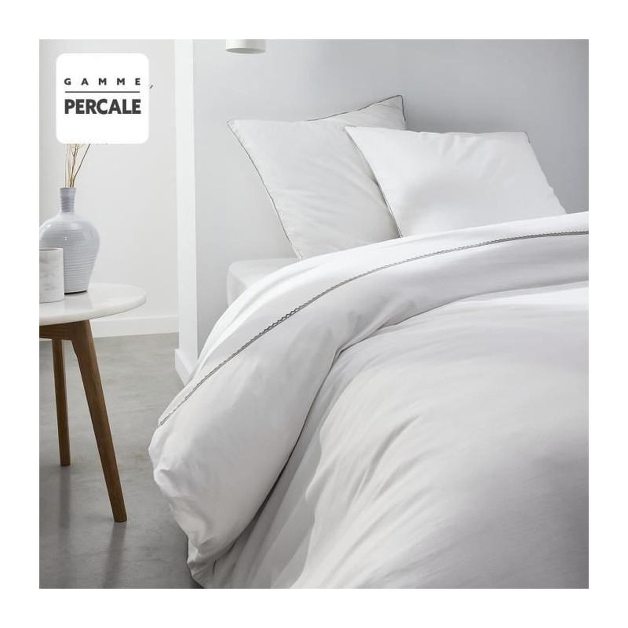 Voir la diapositive 2 : Today Parrure de lit TODAY Prestige - 220 x 240 cm - 2 personnes - 100% Percale Finition dentelle - Craie