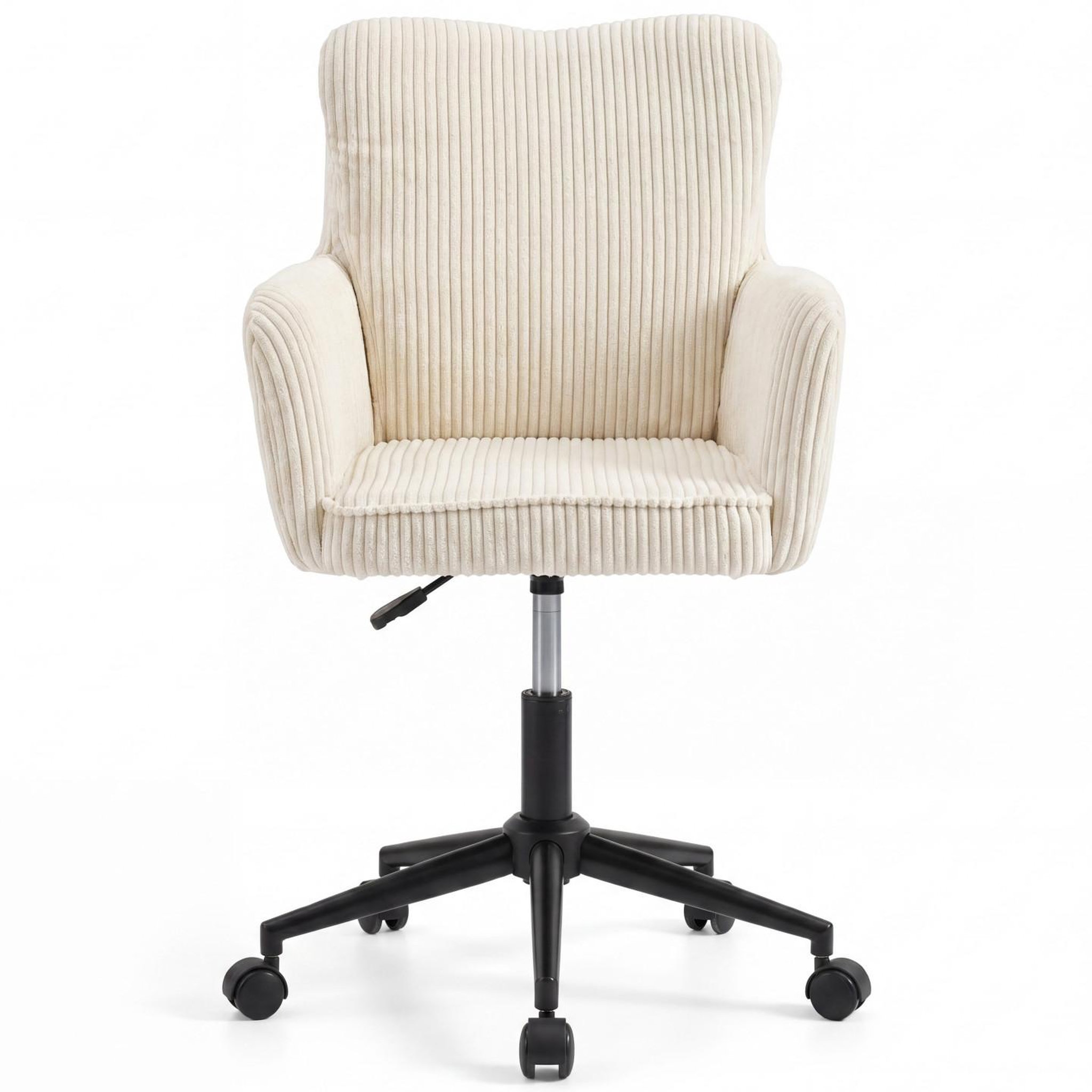 Voir la diapositive 3 : ID MARKET Chaise de bureau zack en velours côtelé beige avec coussin pivotante et hauteur réglable à roulettes