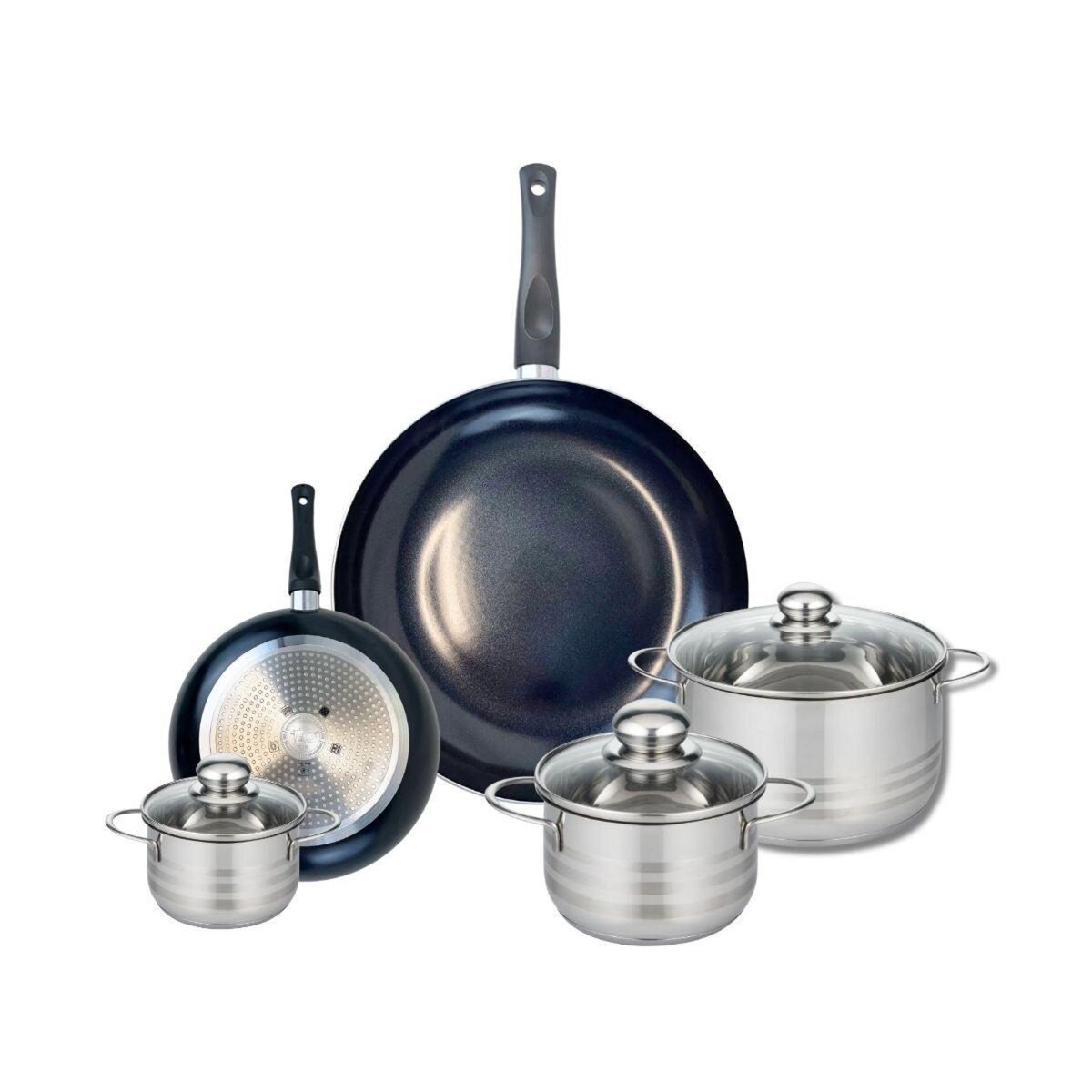 ELO Ensemble de 2 Poêles de cuisson 20 et 32 cm et 3 faitouts 12, 16 et 20 cm Elo Prima Brillant