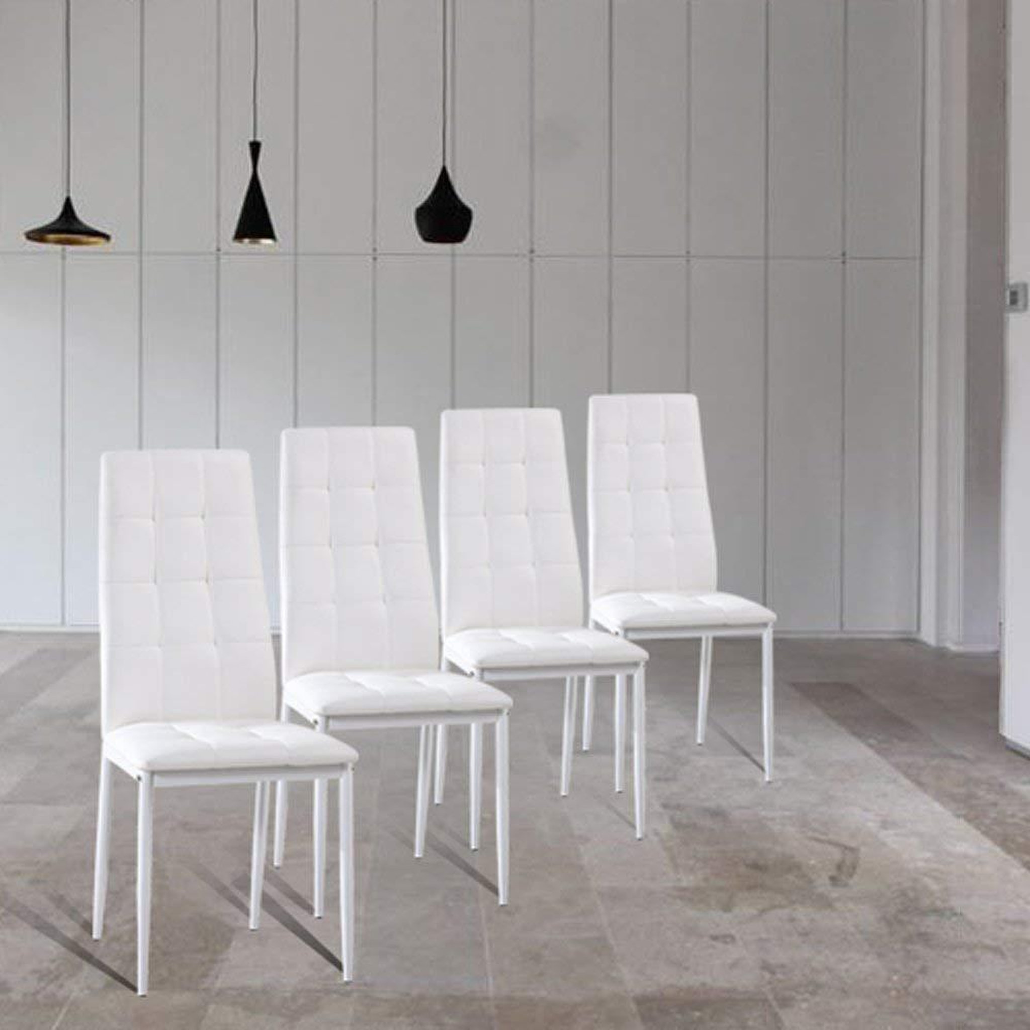 Voir la diapositive 5 : VS VENTA-STOCK Set de 4 chaises Salon Chelsea tapissées Blanc, 42 cm x 51 cm x 97 cm
