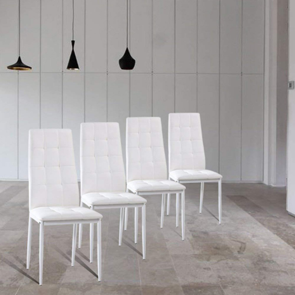 VS VENTA-STOCK Set de 4 chaises Salon Chelsea tapissées Blanc, 42 cm x 51 cm x 97 cm