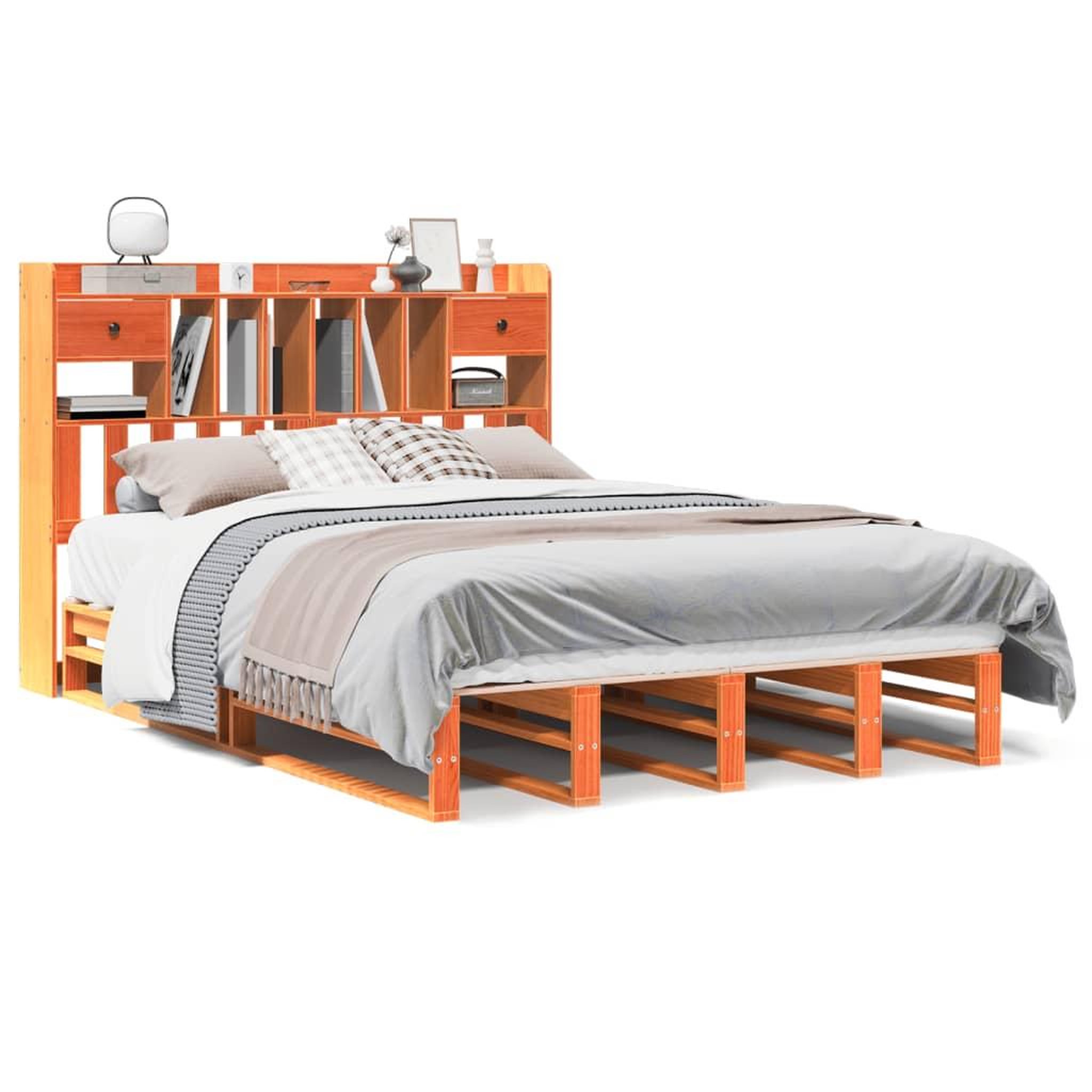 Voir la diapositive 2 : VIDAXL Lit bibliotheque sans matelas cire marron 160x200 cm pin massif