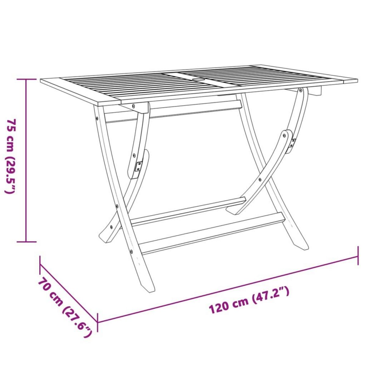 VIDAXL Table pliable de jardin 120x70x75 cm Bois d'eucalyptus solide