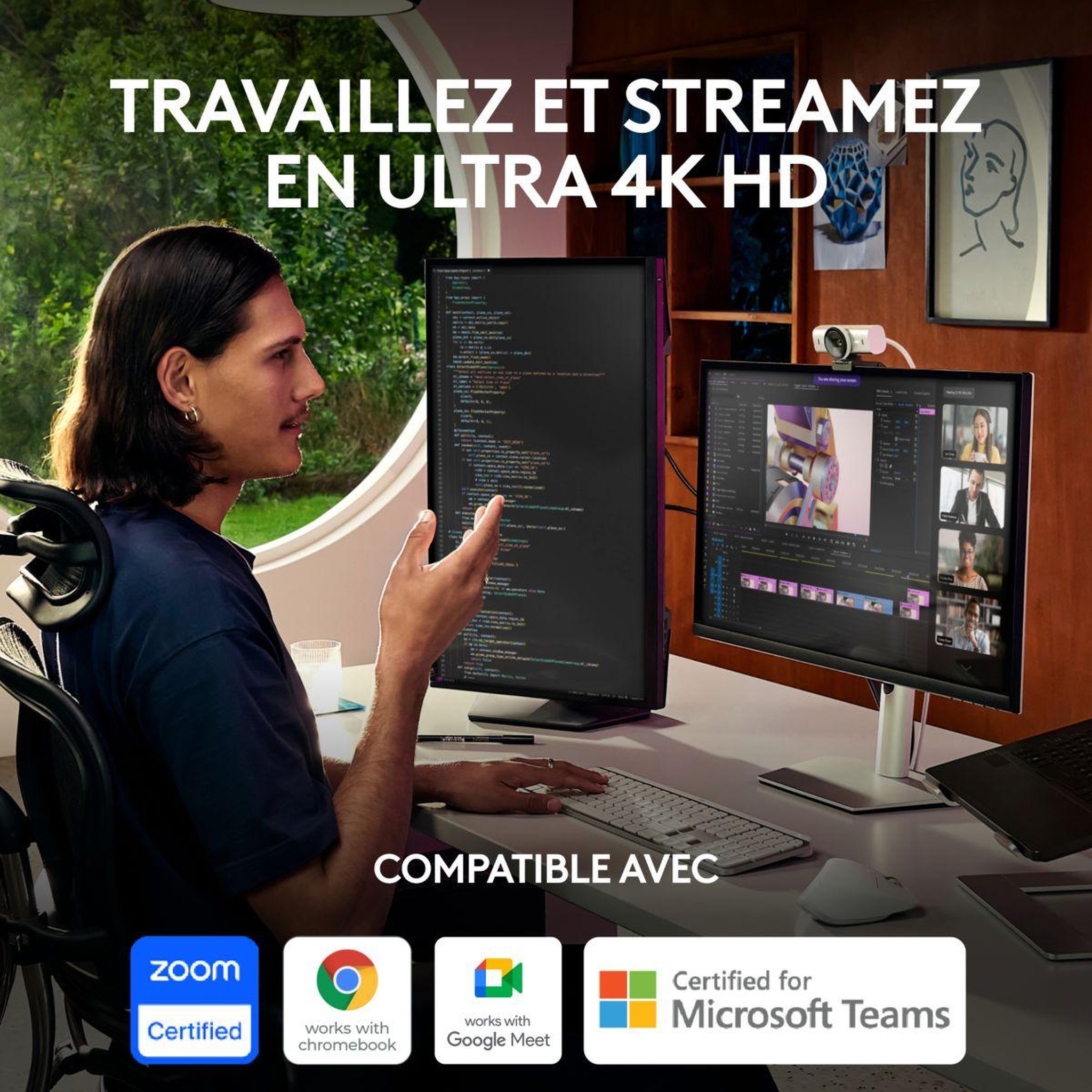 Voir la diapositive 2 : Logitech Webcam mx brio streaming 4k gris pale