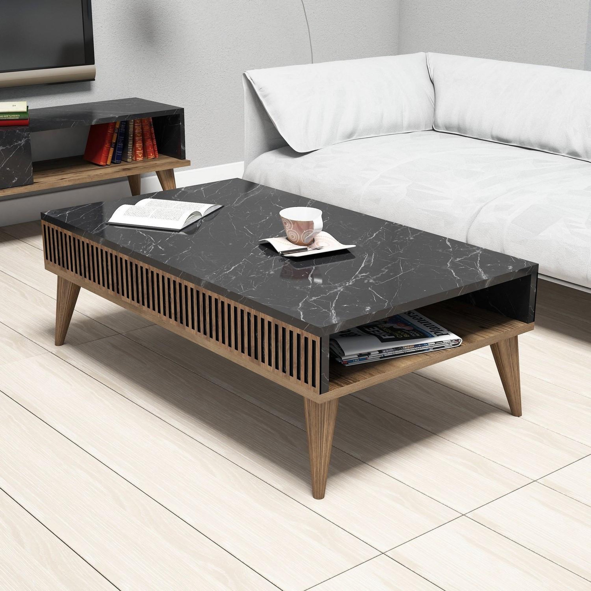 Voir la diapositive 2 : Habitat et Jardin Table basse en bois  milan  - 105 x 60 x 34 cm - noyer, noir