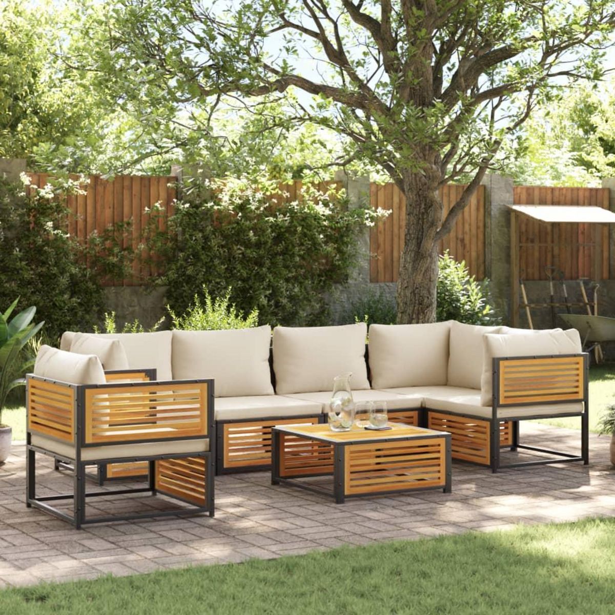 VIDAXL Salon de jardin avec coussins 7 pcs bois massif d'acacia