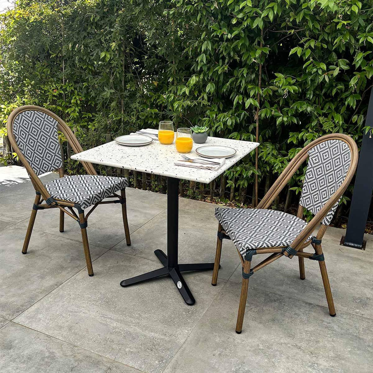Paris Prix Ensemble Table de Jardin en Terrazzo & 2 Chaises  Bistro  70cm Bleu