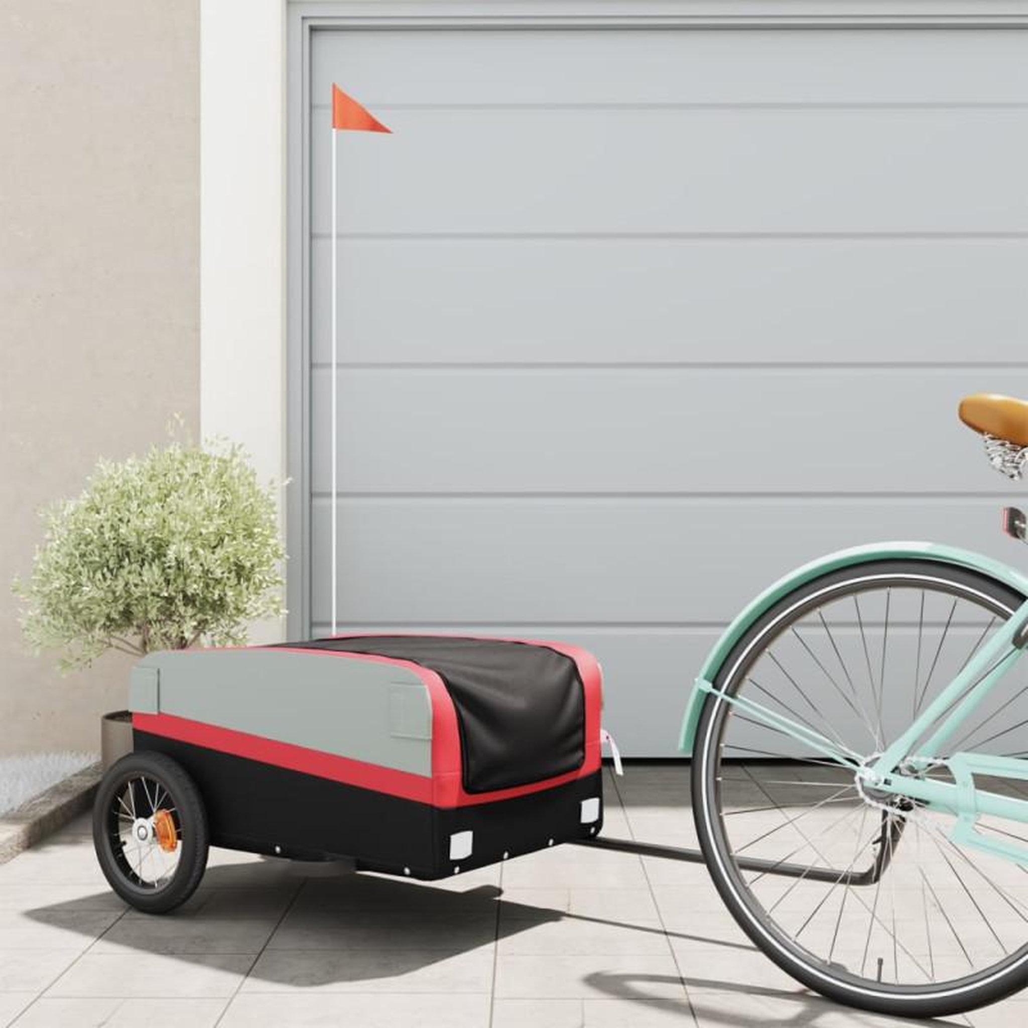 VIDAXL Remorque de vélo noir et rouge 30 kg fer