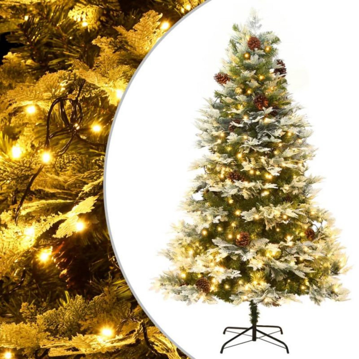 VIDAXL Sapin de Noël pré éclairé et pommes de pin vert 195cm PVC et PE
