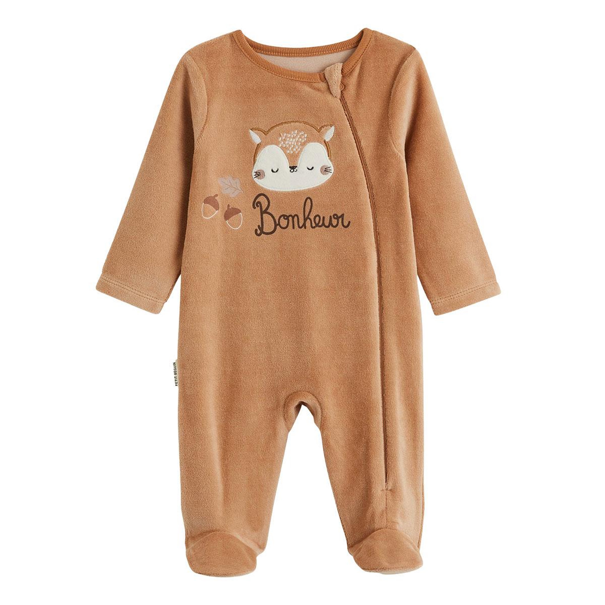 Voir la diapositive 2 : PETIT BEGUIN Lot de 2 pyjamas bébé en velours ouverture zippée caramel