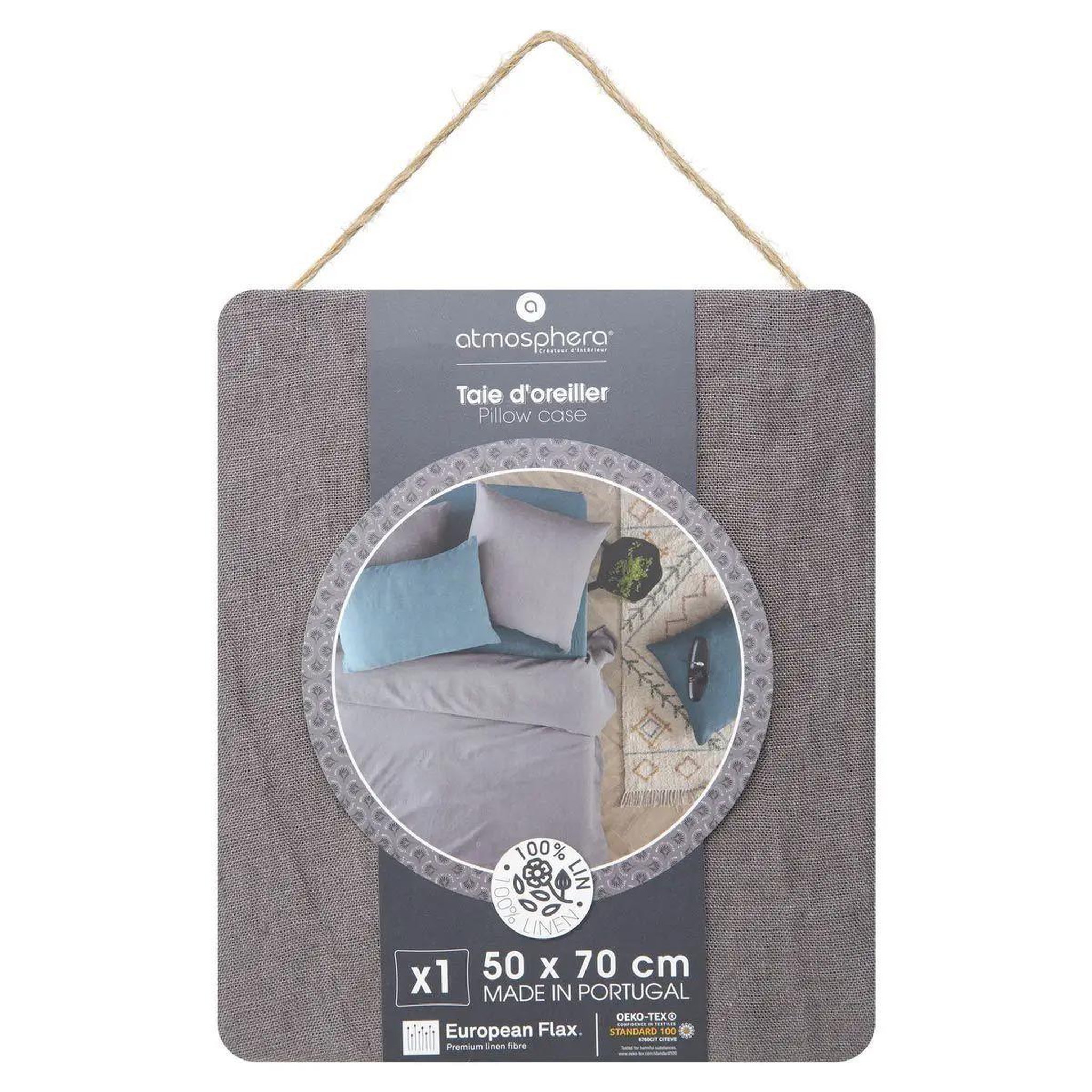 Voir la diapositive 3 : ATMOSPHERA Taie d'oreiller en lin  adorable  50x70cm gris ardoise