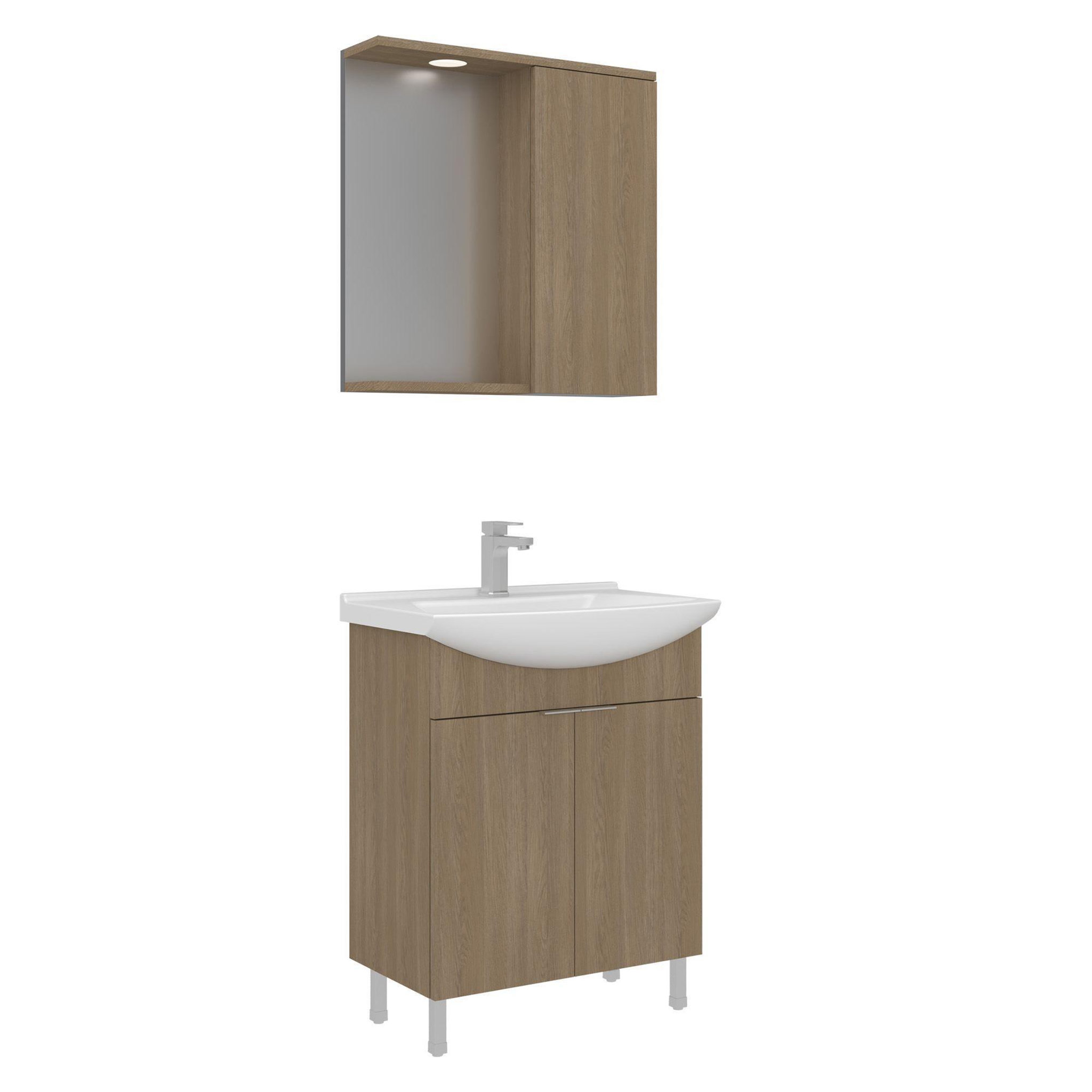 Habitat et Jardin Meuble avec simple vasque et miroir  Purus 65  - 65 x 50 x 83 cm - Oak