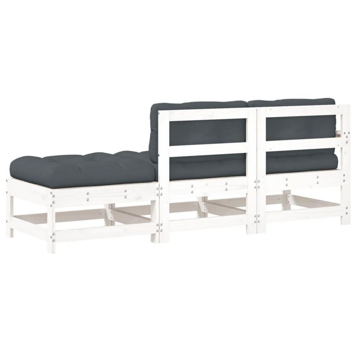 VIDAXL Salon de jardin 3 pcs avec coussins blanc bois massif