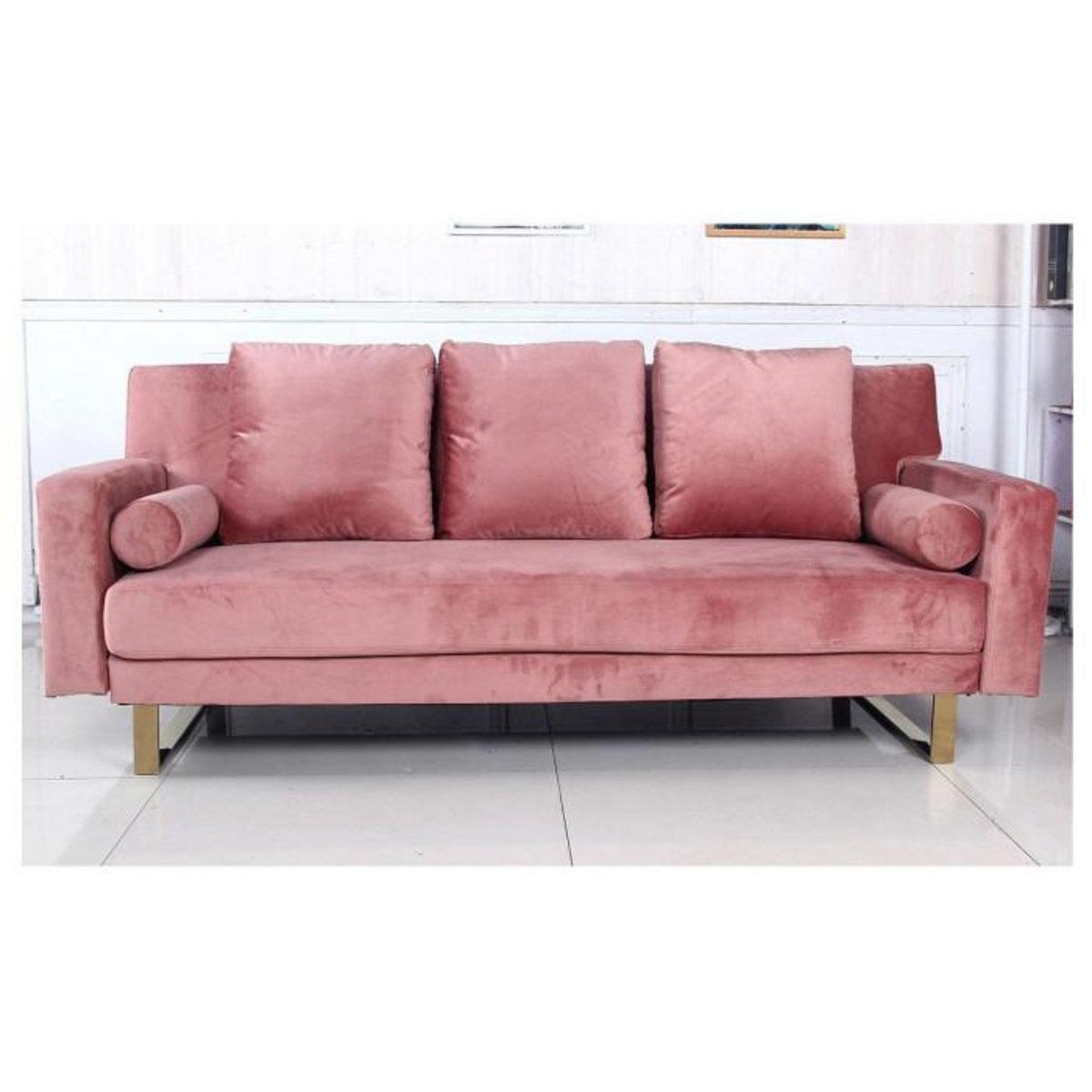 Paris Prix Canapé Convertible Velours  Albine  210cm Rose