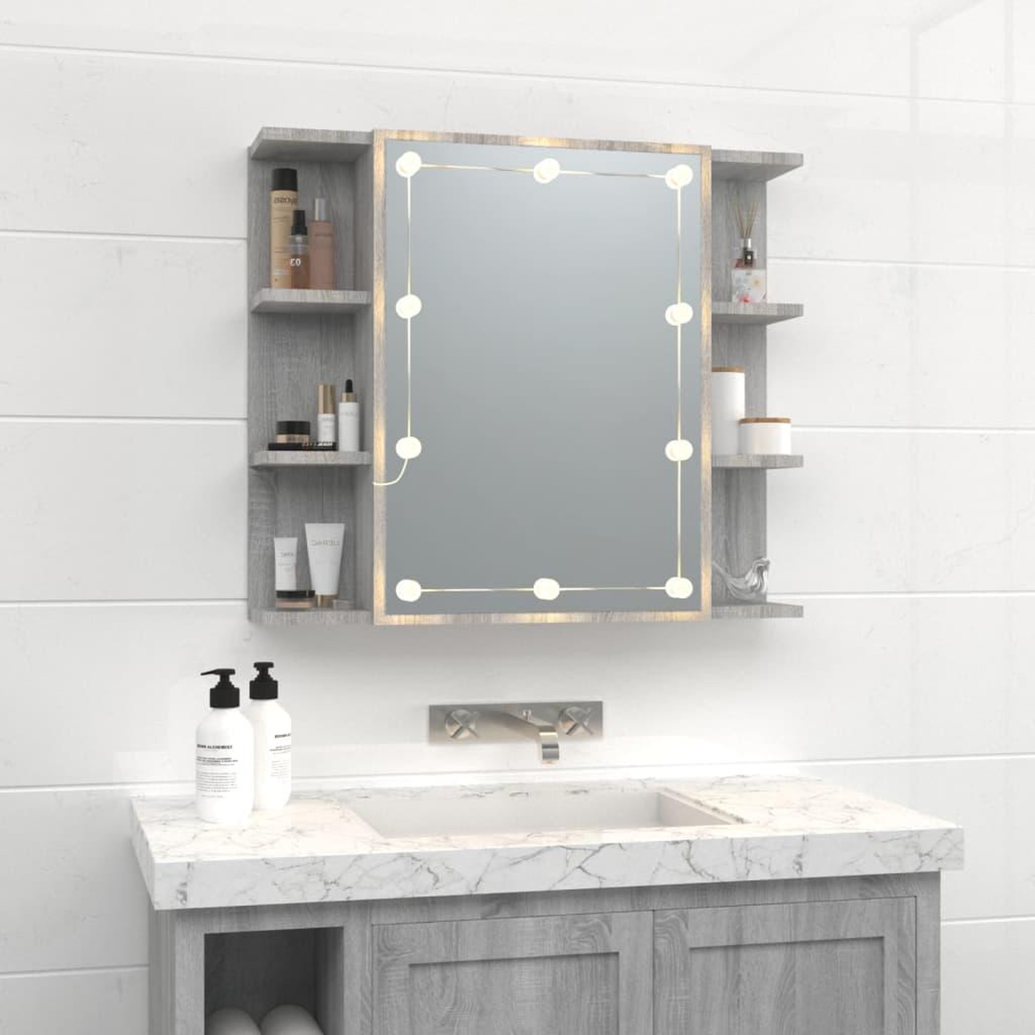 Voir la diapositive 3 : VIDAXL Armoire a miroir avec LED Sonoma gris 70x16,5x60 cm